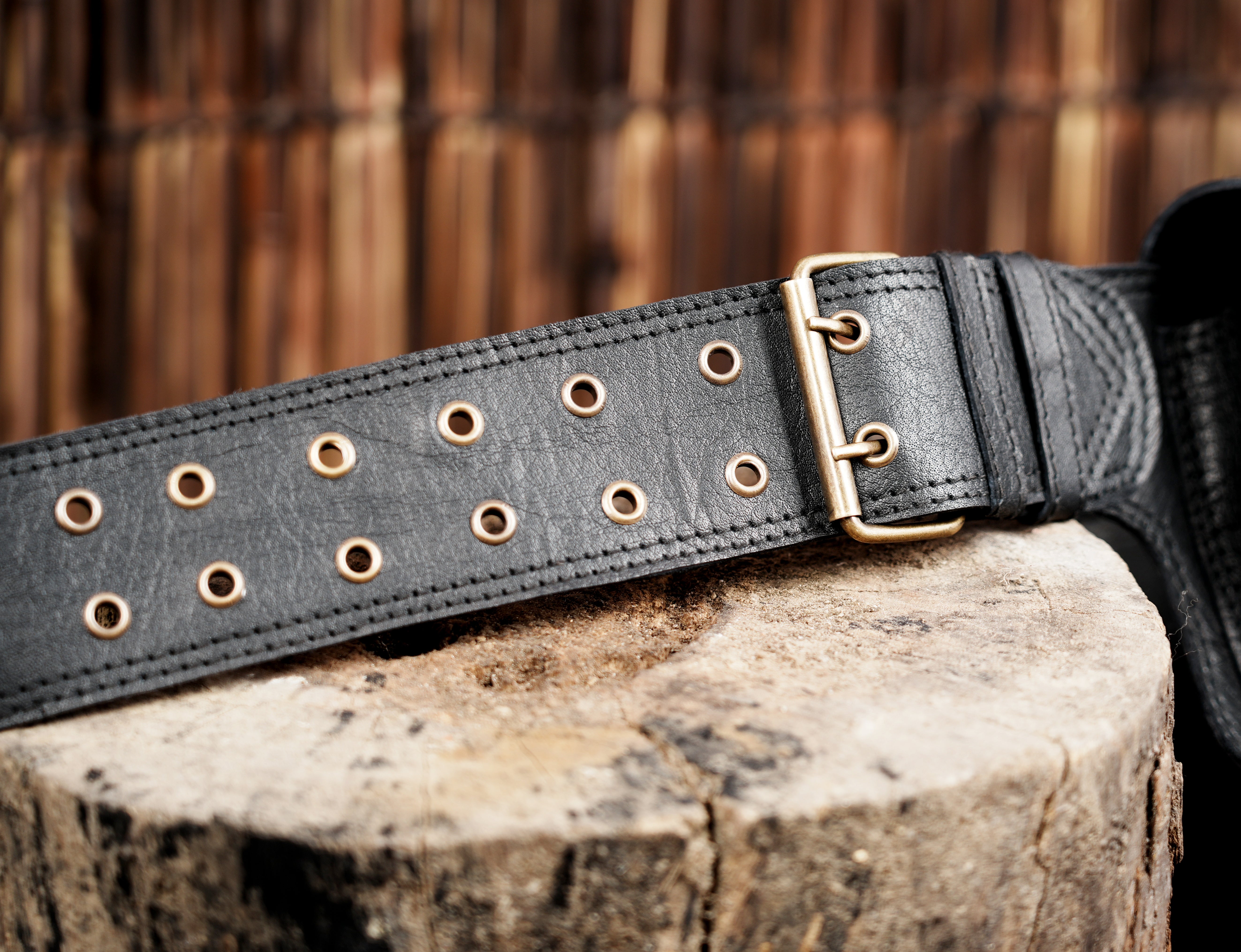 Black leather pocket belt for festivals and travel