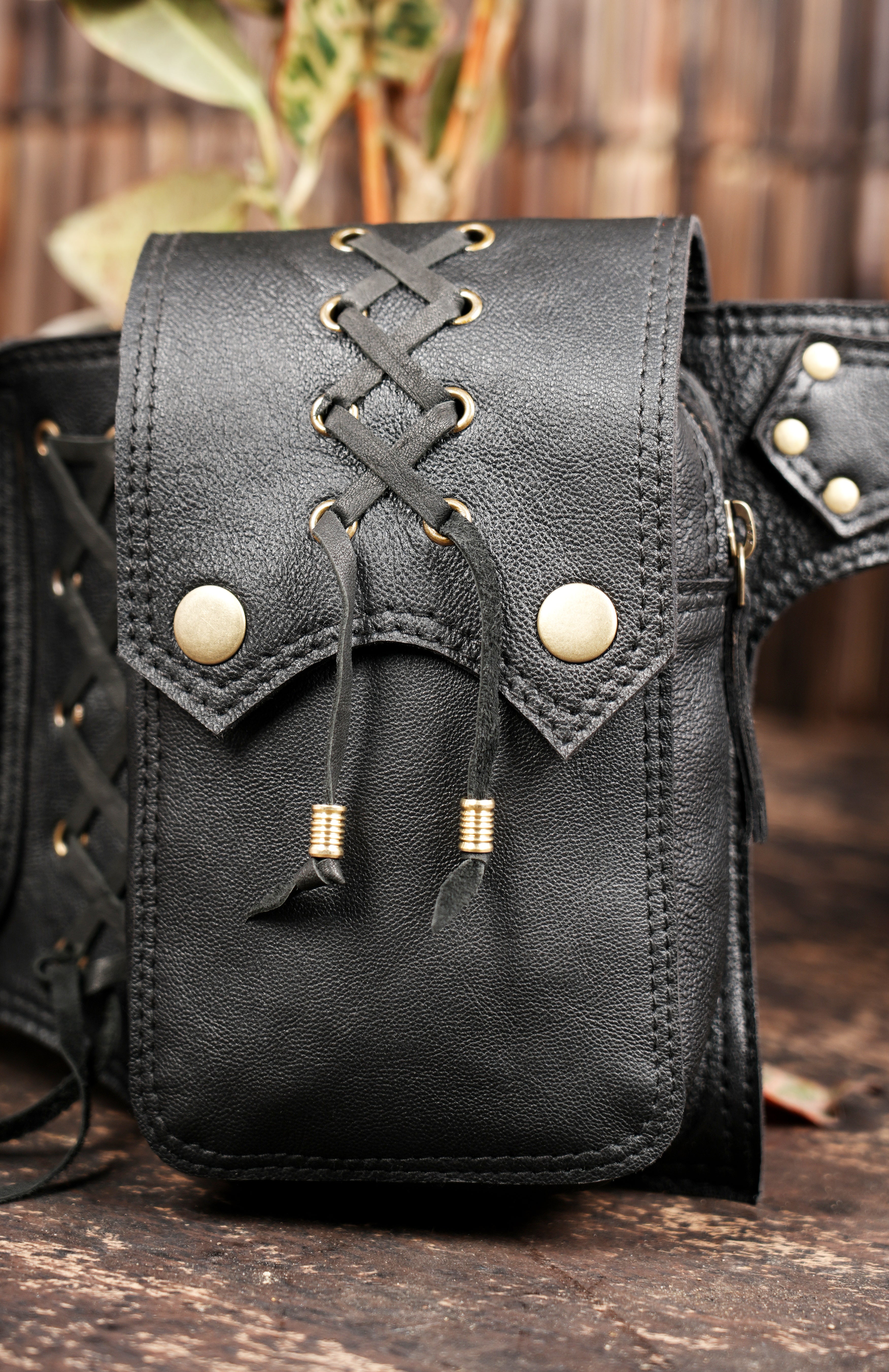 Black festival waist belt with secure snap pockets