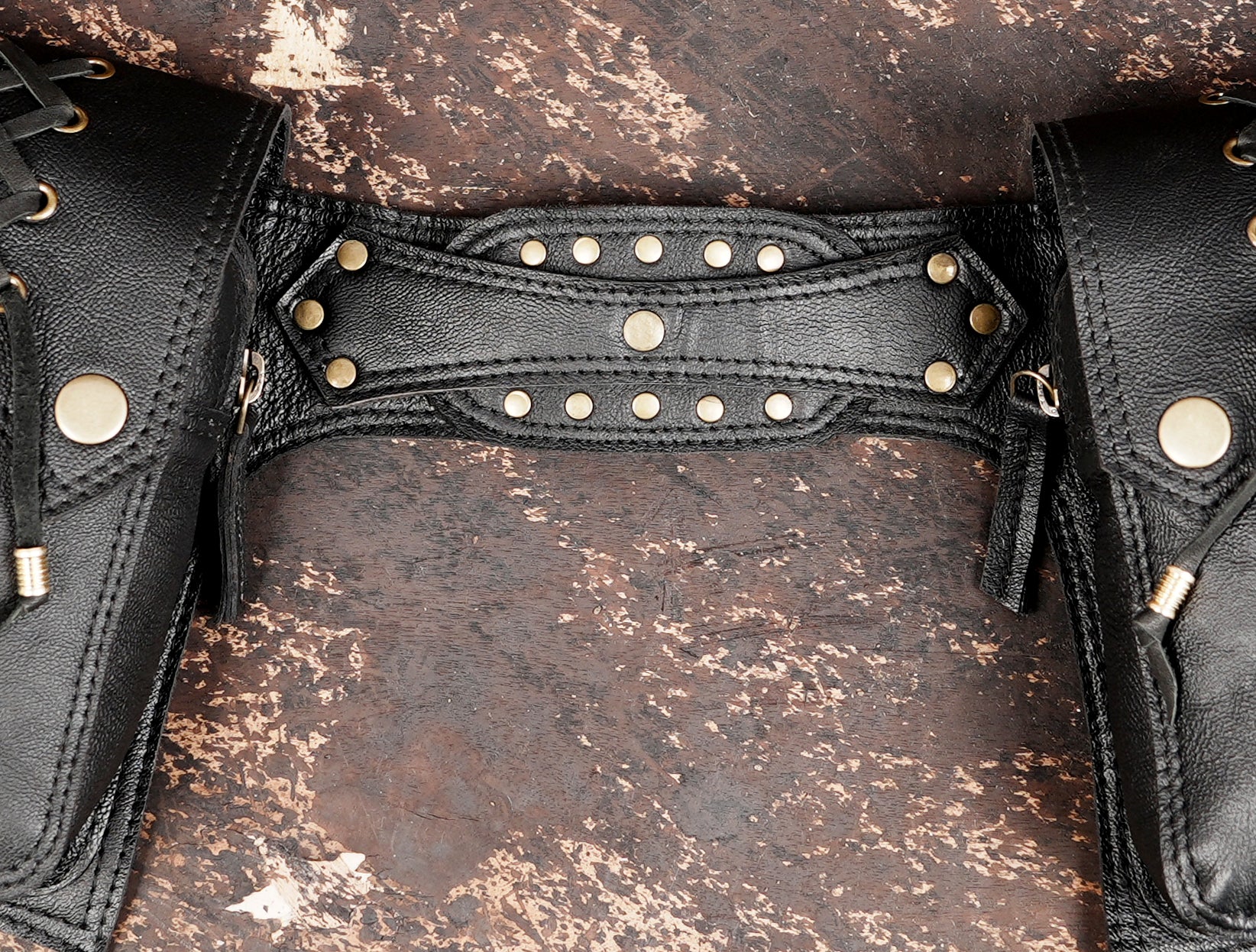Unisex black leather pocket belt for festivals and travel