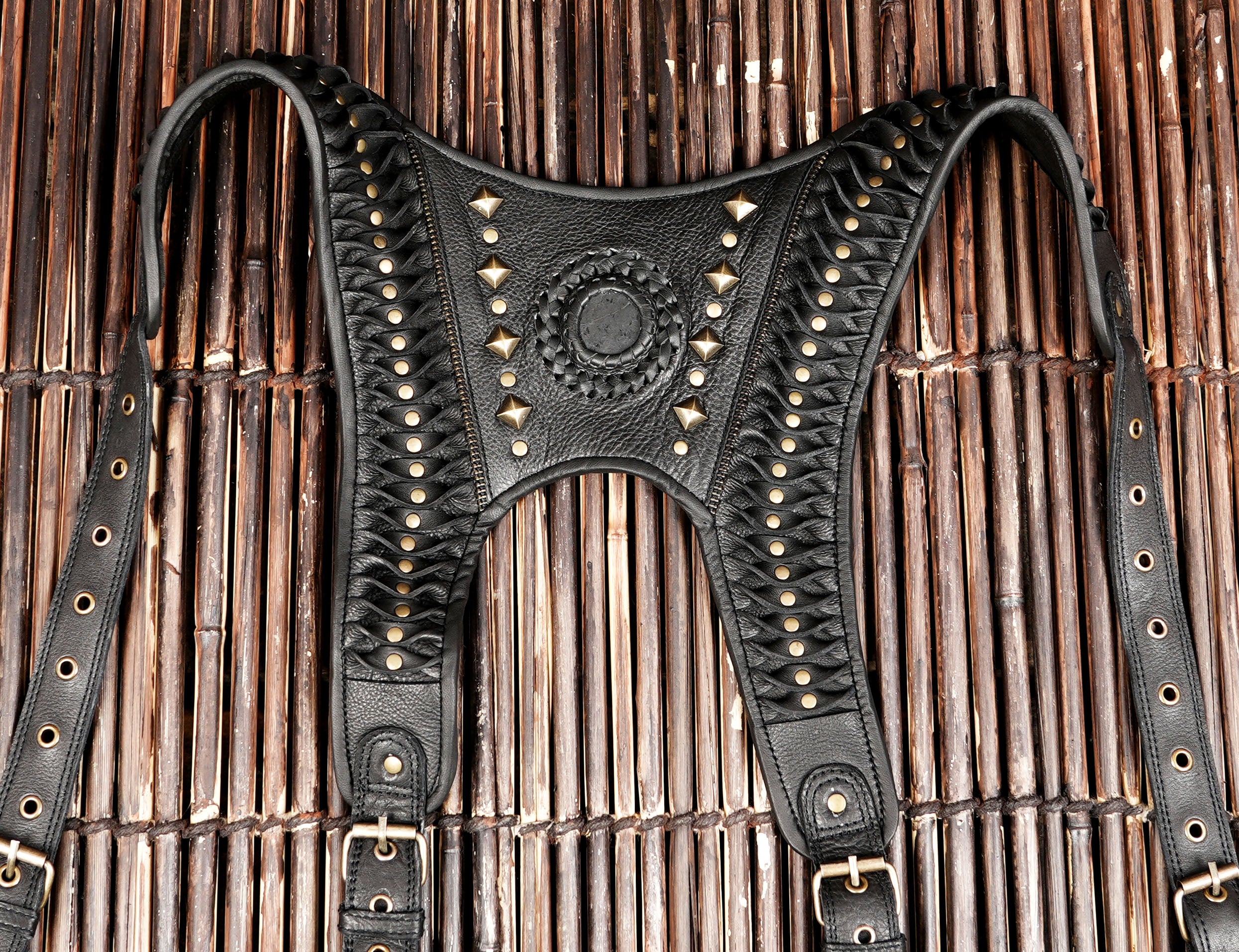 Handmade Black Leather Shoulder Holster Harness with Dual Utility Pouches | Adjustable Chest Rig | Gothic Steampunk Leather Holster (LT/AB/HLS/6053)