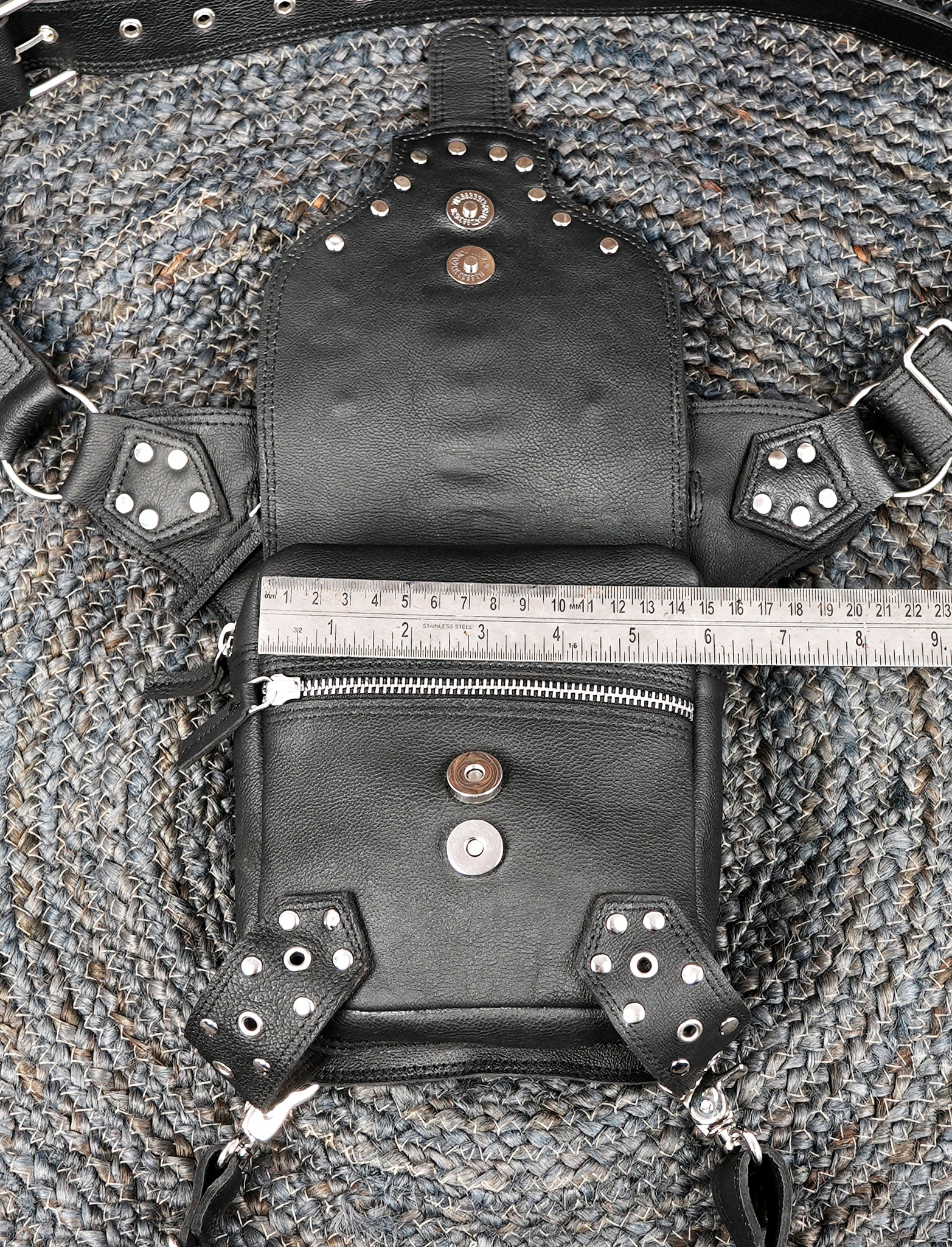 Boho steampunk leather belt with thigh strap and textured panels