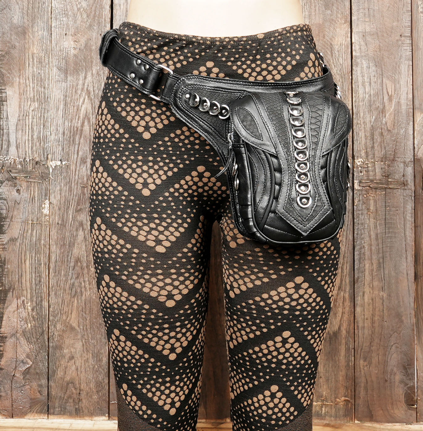 Handmade Black Leather Waist Belt with Front Utility Pouch | Adjustable Leather Belt Bag | Gothic Festival Travel Leather Belt (LT/NS/WB/6032)