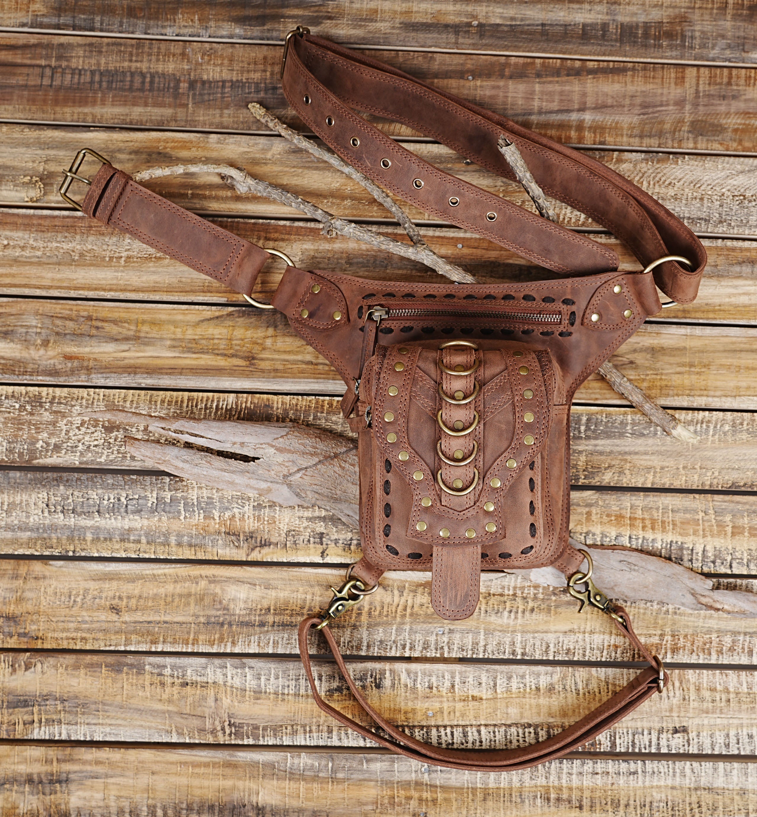 Leather Utility Belt | Festival Pocket Belt | Travel Hip Belt |Leather belt pouch