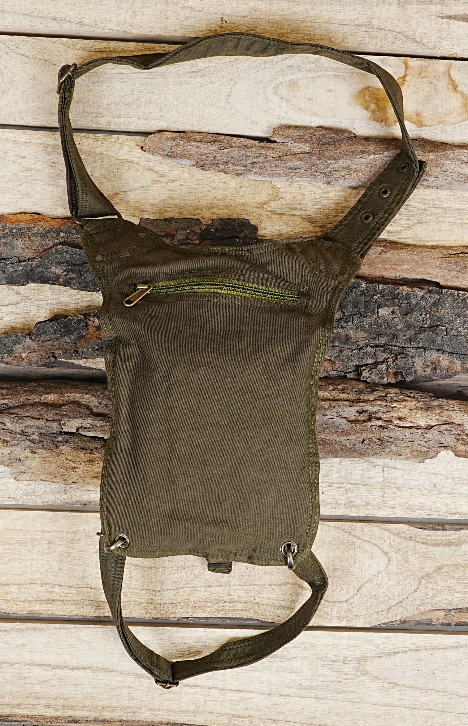 GREEN COTTON HIP BELT BAG || TRAVELLER BLACK CANVAS VEGAN || FESTIVAL UTILITY POCKET BELT |