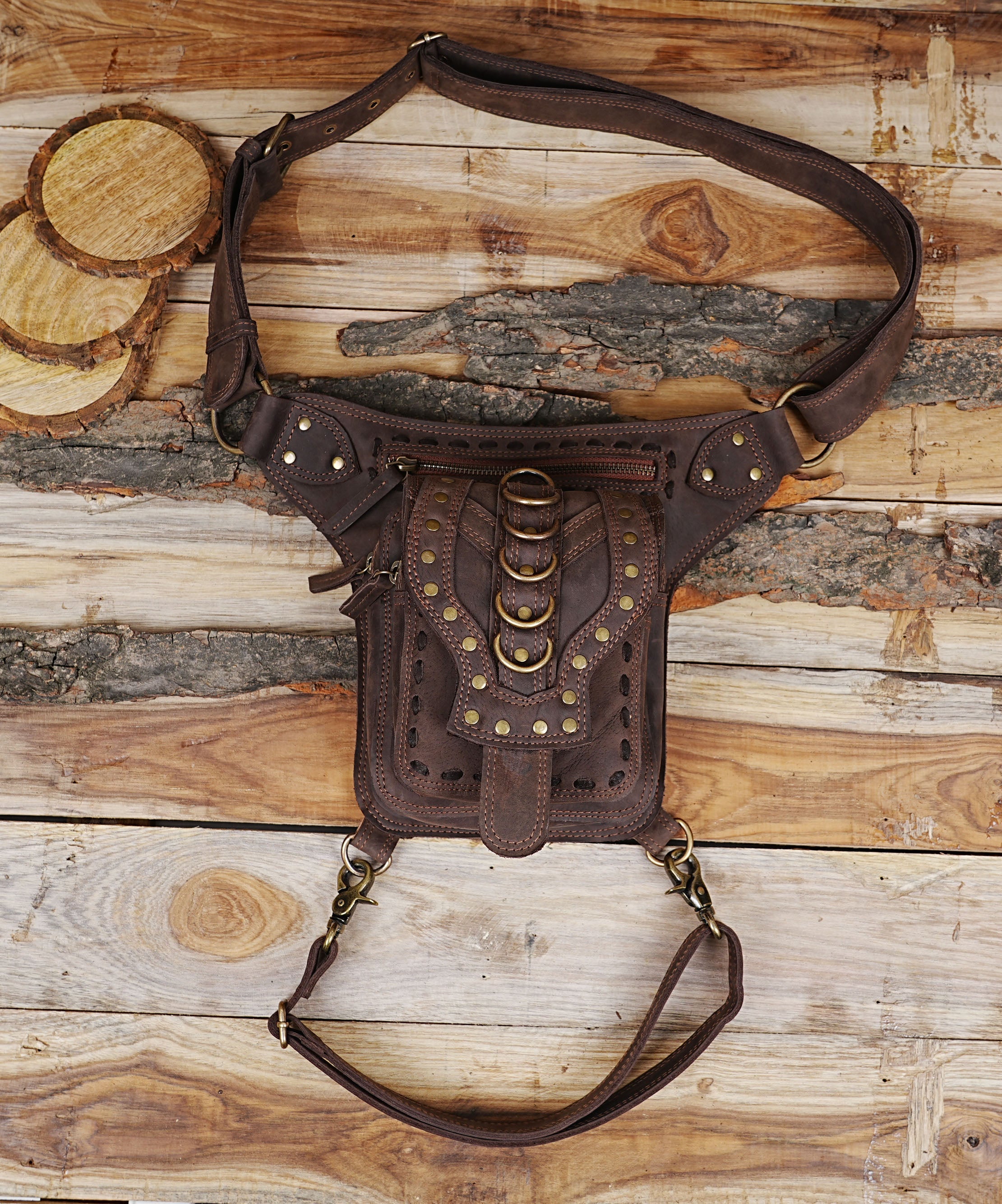 Leather Utility Belt | Festival Pocket Belt | Travel Hip Belt |Leather belt pouch