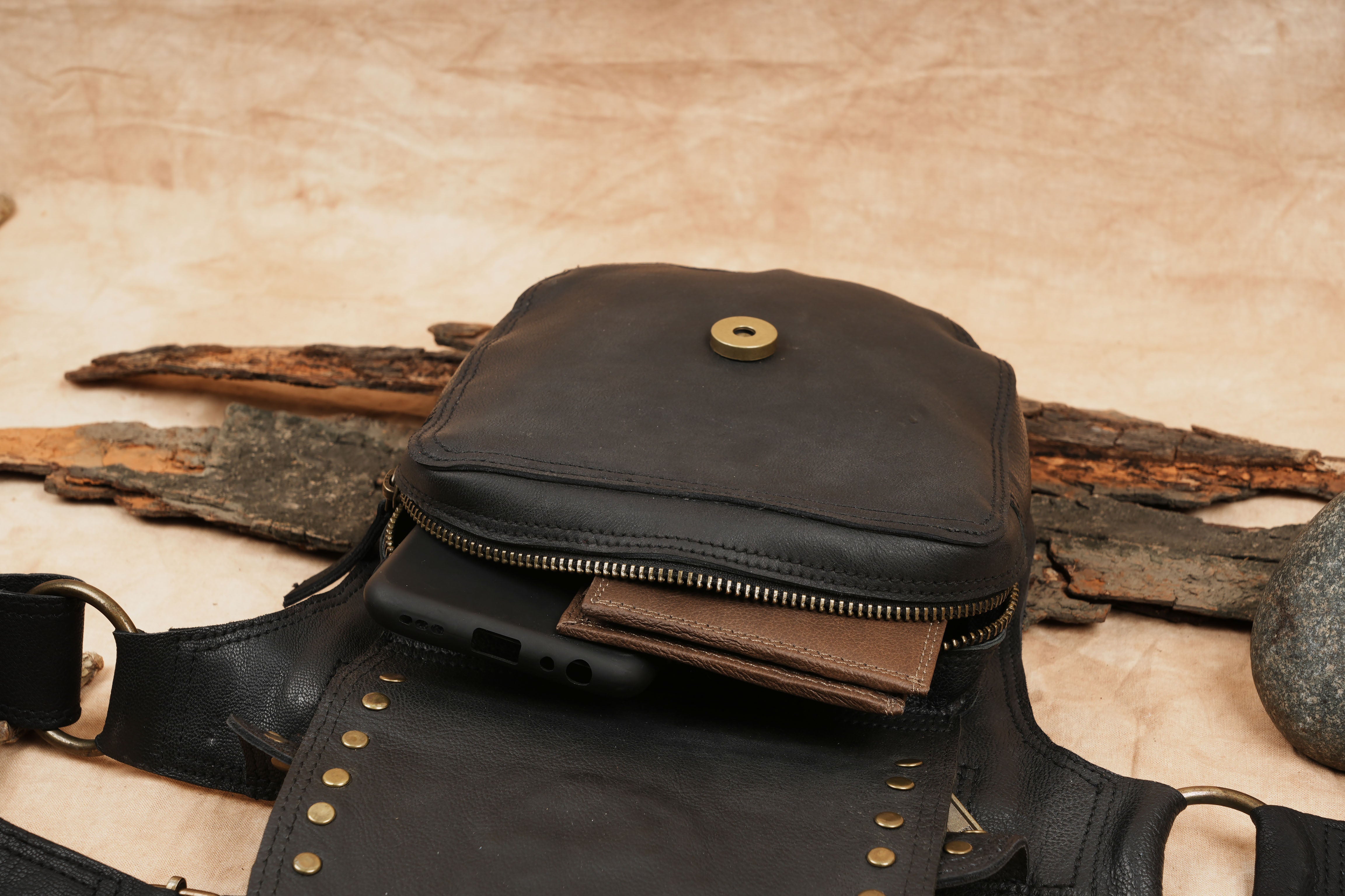 Handmade Leather Waist Belt Bag                                                             