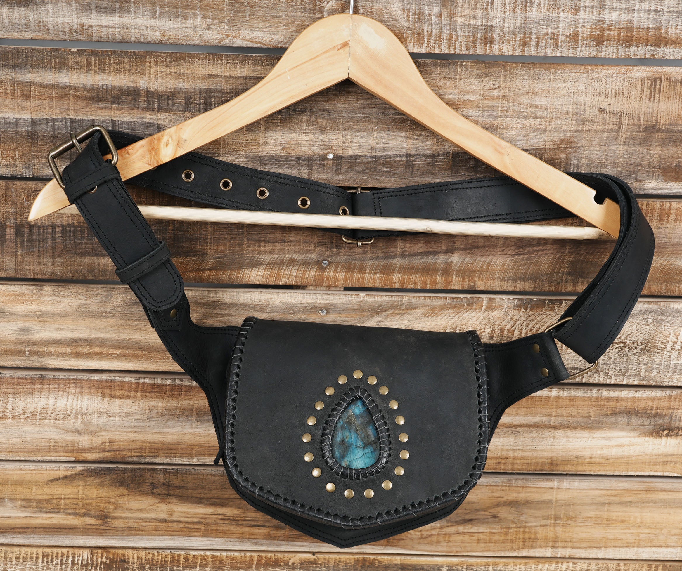 Unique Handmade leather Waist Bag with Adjustable belt Pouch || Hip Bag || Festival fanny bag For Girls || Leather Belt With Gemstone