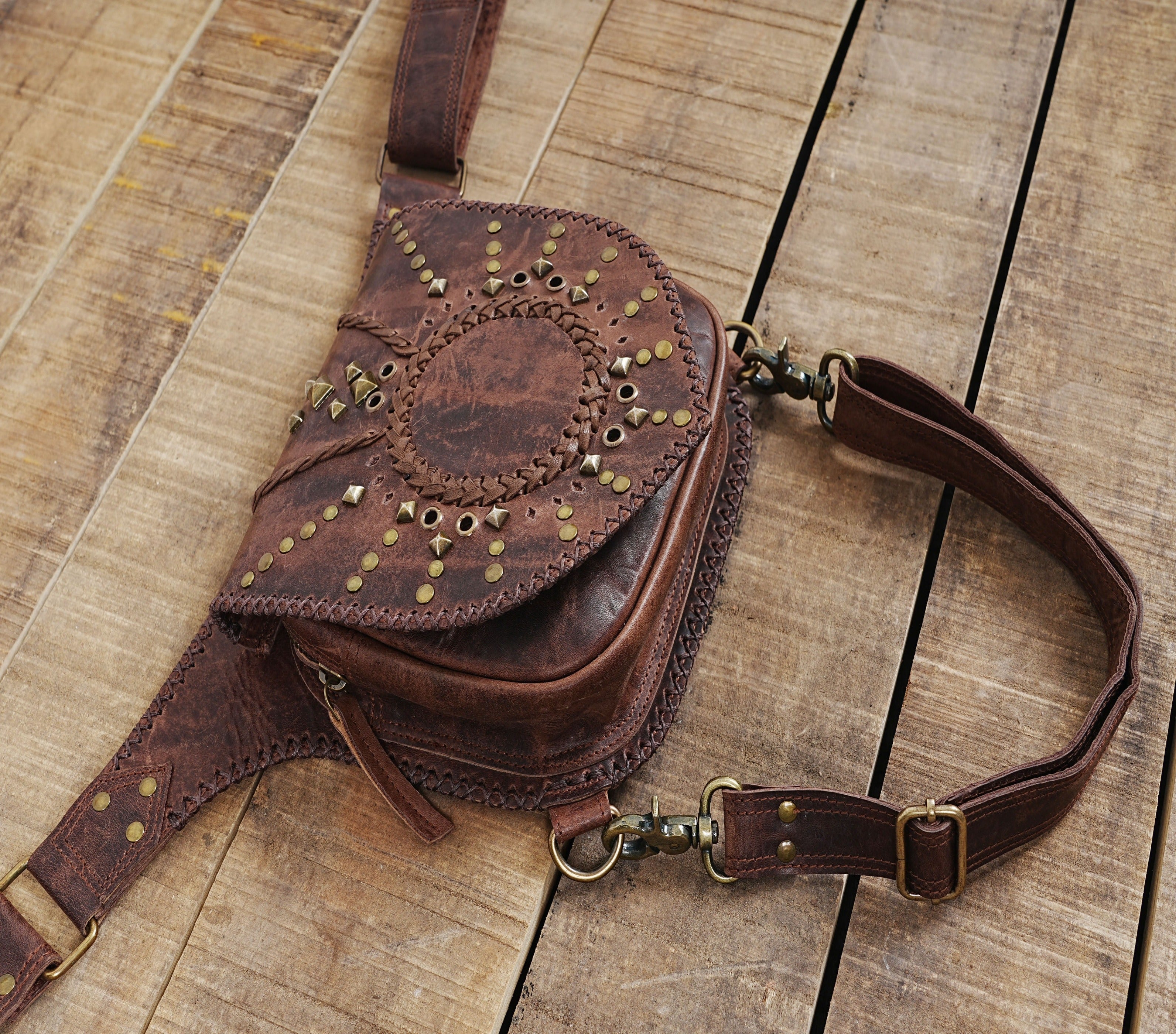 Leather  Bag, Burning Man Leather  Belt, Utility Harness, Festival Belt,