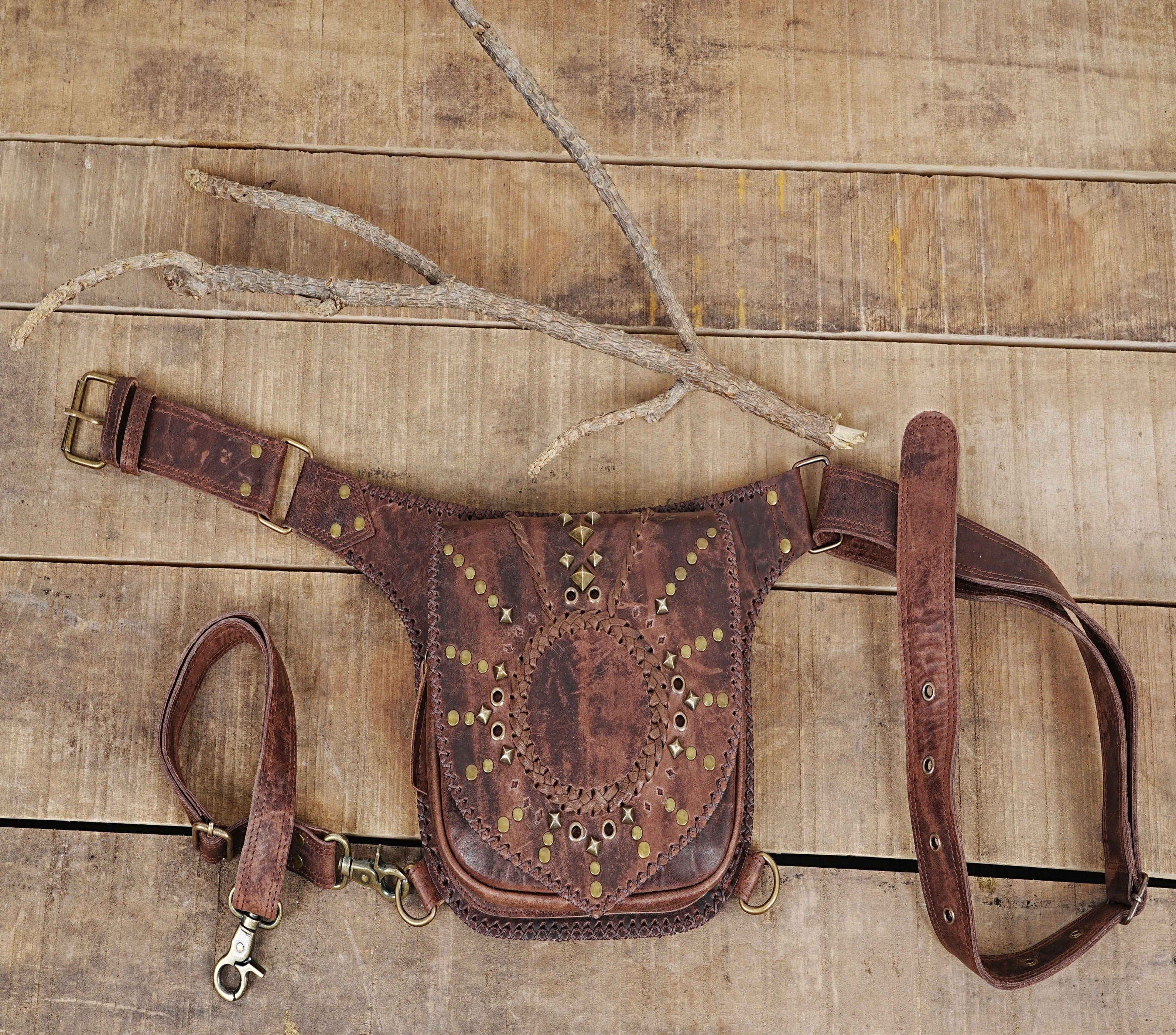 Leather  Bag, Burning Man Leather  Belt, Utility Harness, Festival Belt,