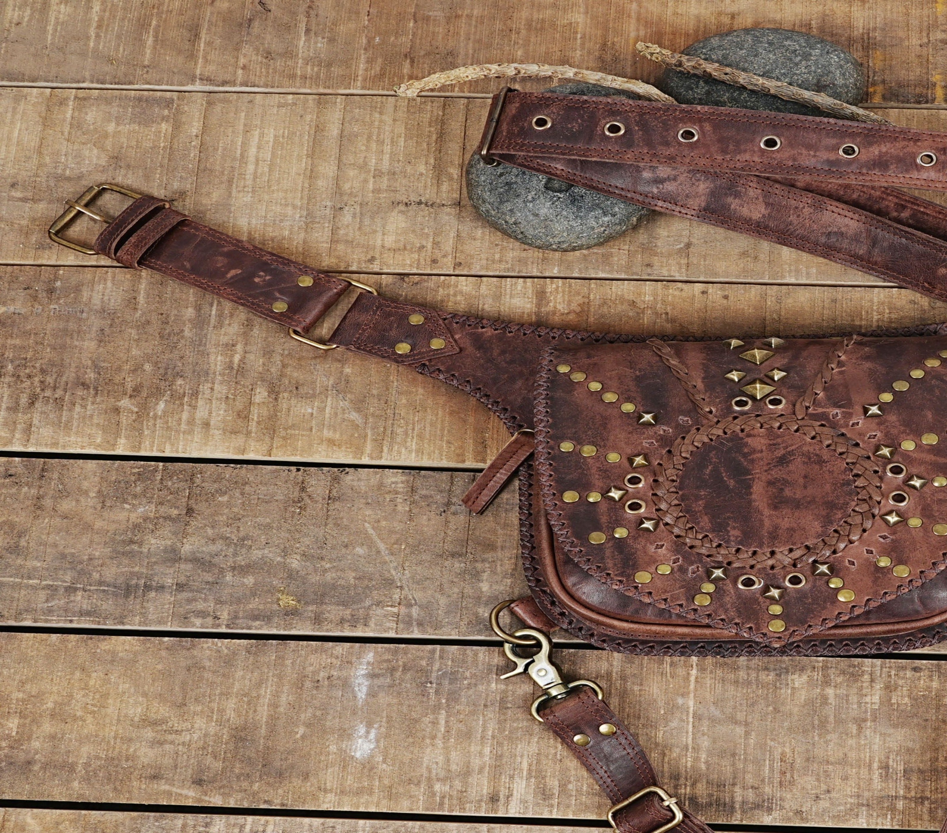 Leather  Bag, Burning Man Leather  Belt, Utility Harness, Festival Belt,