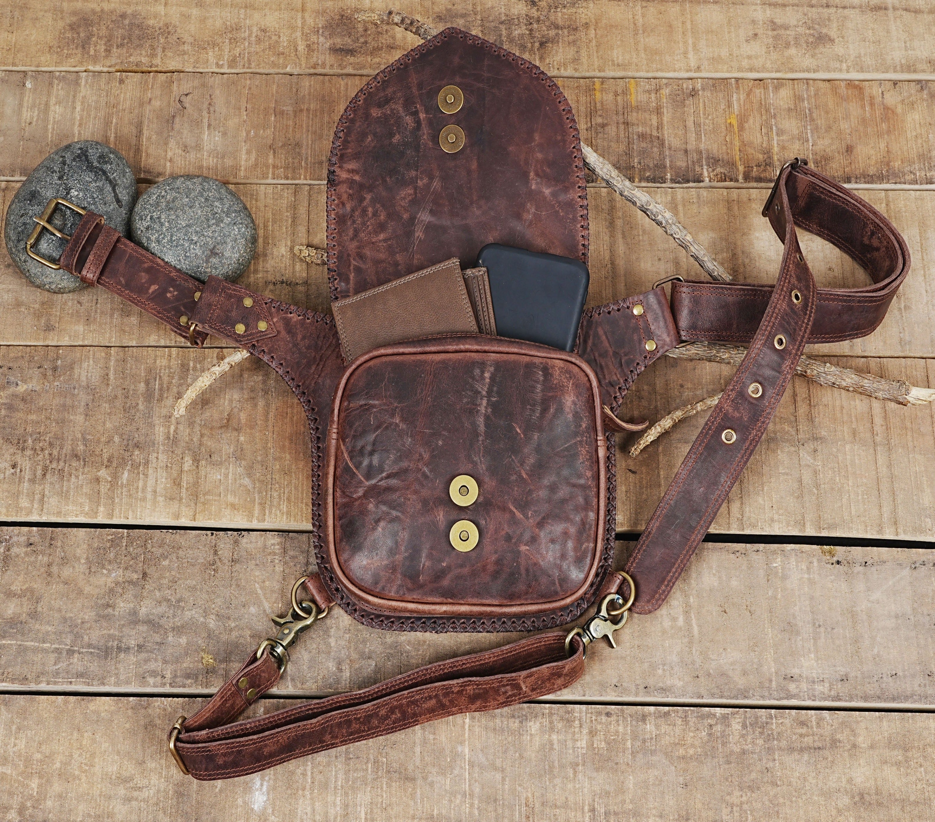 Leather  Bag, Burning Man Leather  Belt, Utility Harness, Festival Belt,