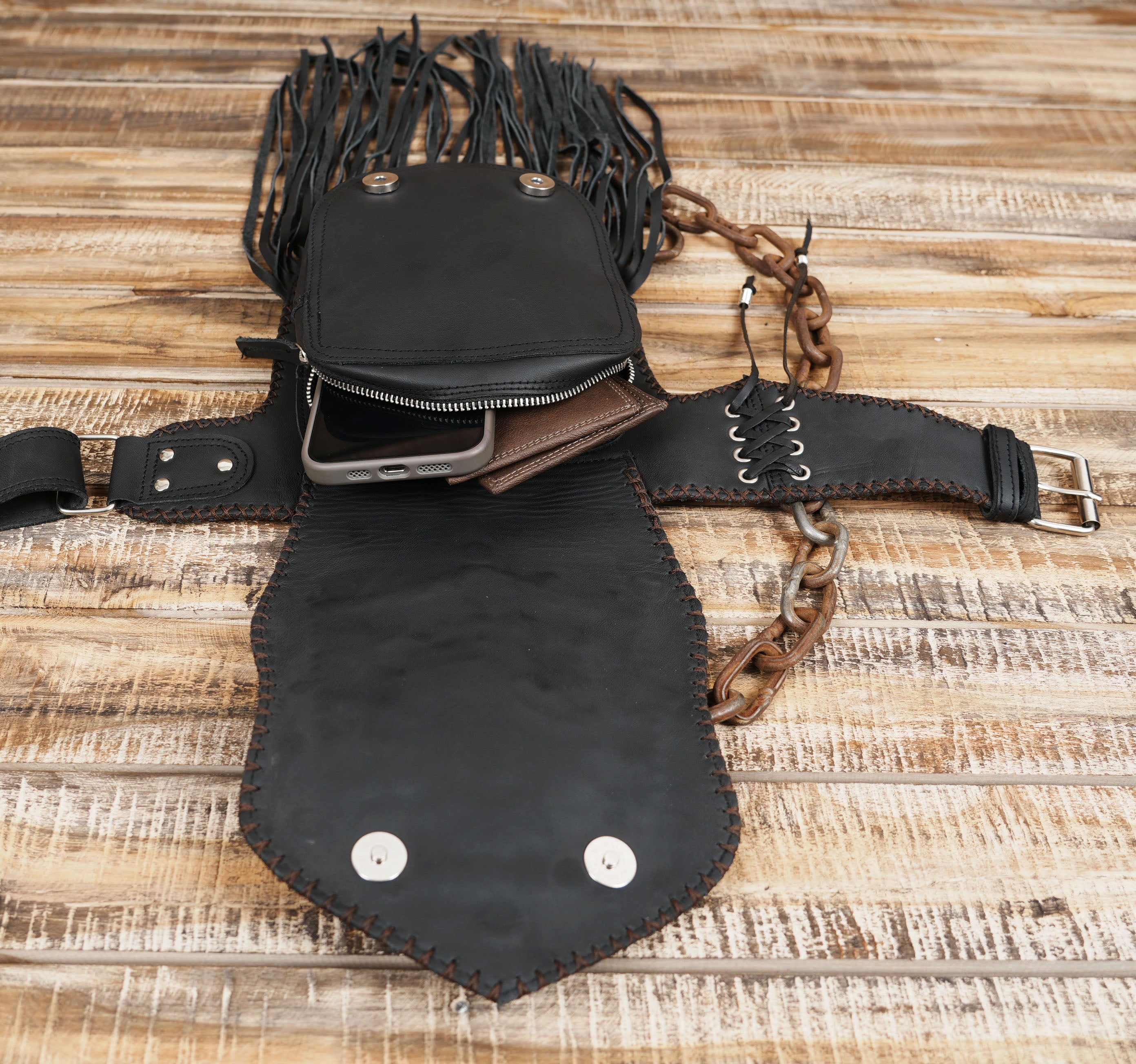 Handmade Genuine Leather Fanny Pack with real gemstone, Women Fanny Pack, Men's Leather Fanny Pack,