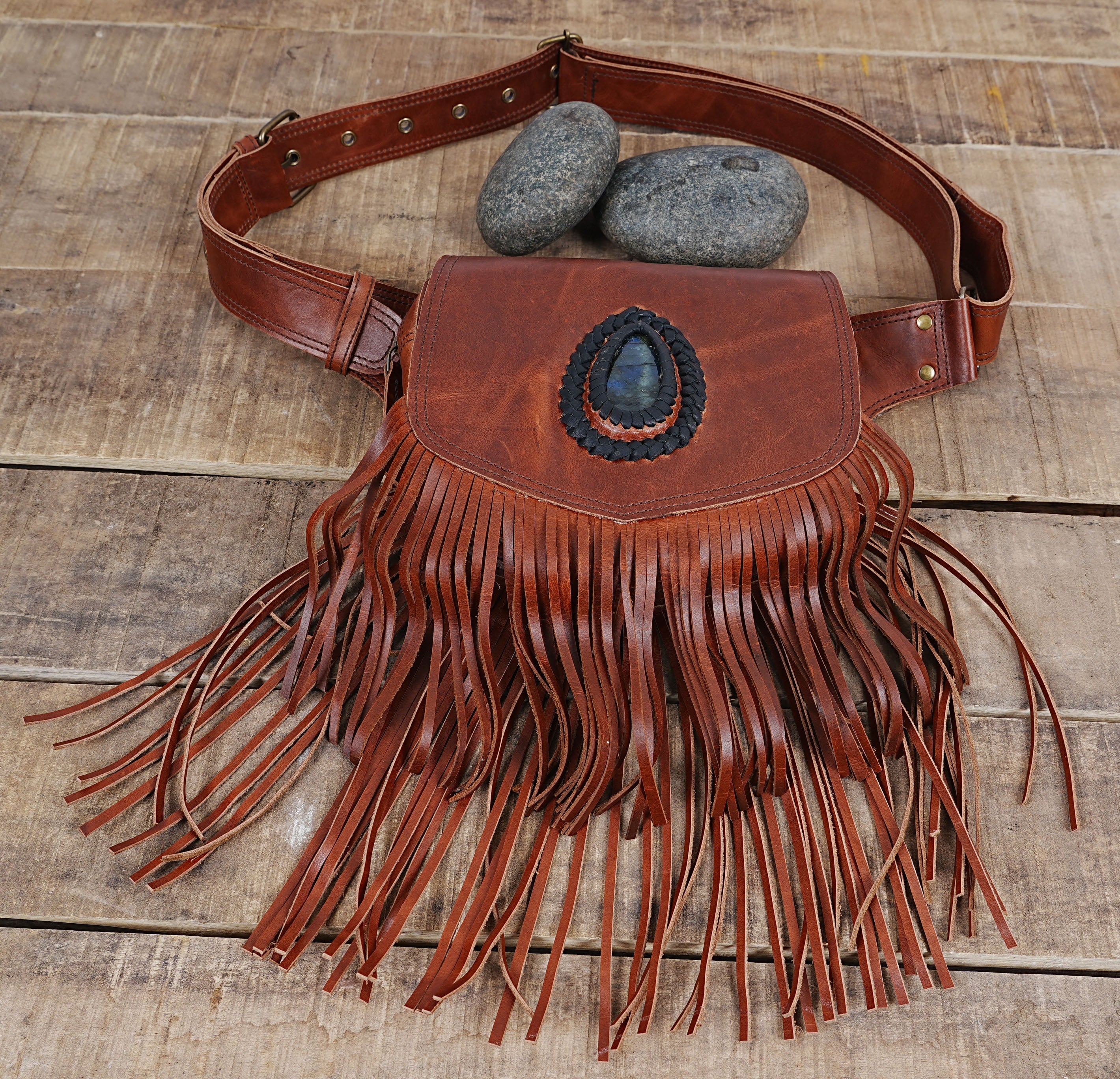 Leather Pocket Belt with Tassels Leather tassel Bag with Adjustable Belt || Festival Fanny Pack || Leather Hip Bag || Gift for her