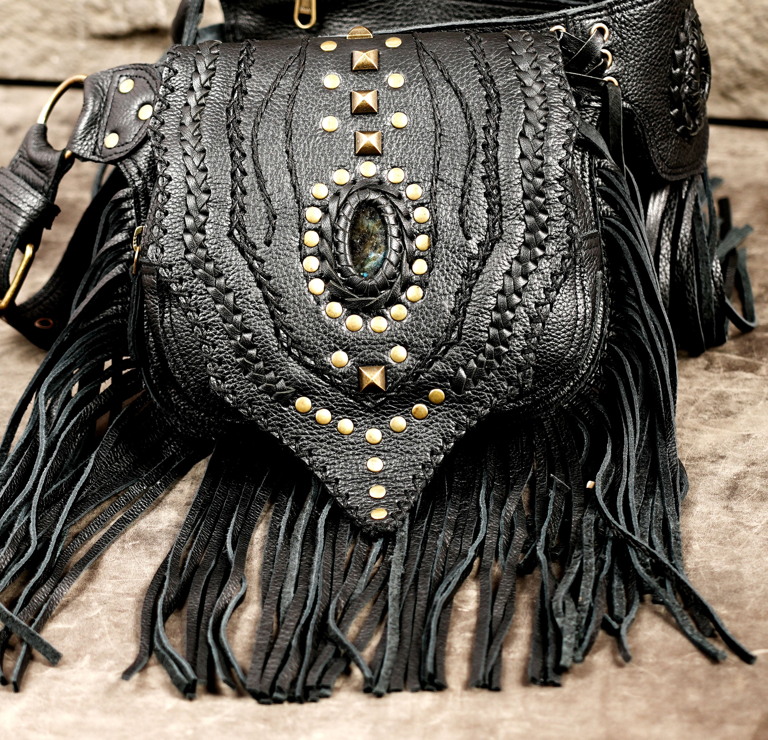 Handmade western hip belt with natural stone embellishments