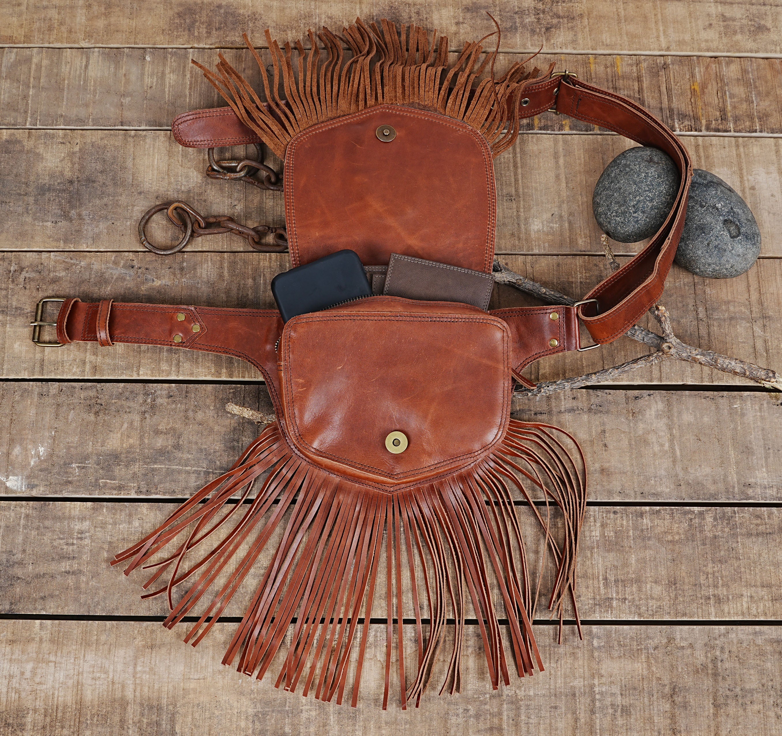 Leather Pocket Belt with Tassels Leather tassel Bag with Adjustable Belt || Festival Fanny Pack || Leather Hip Bag || Gift for her