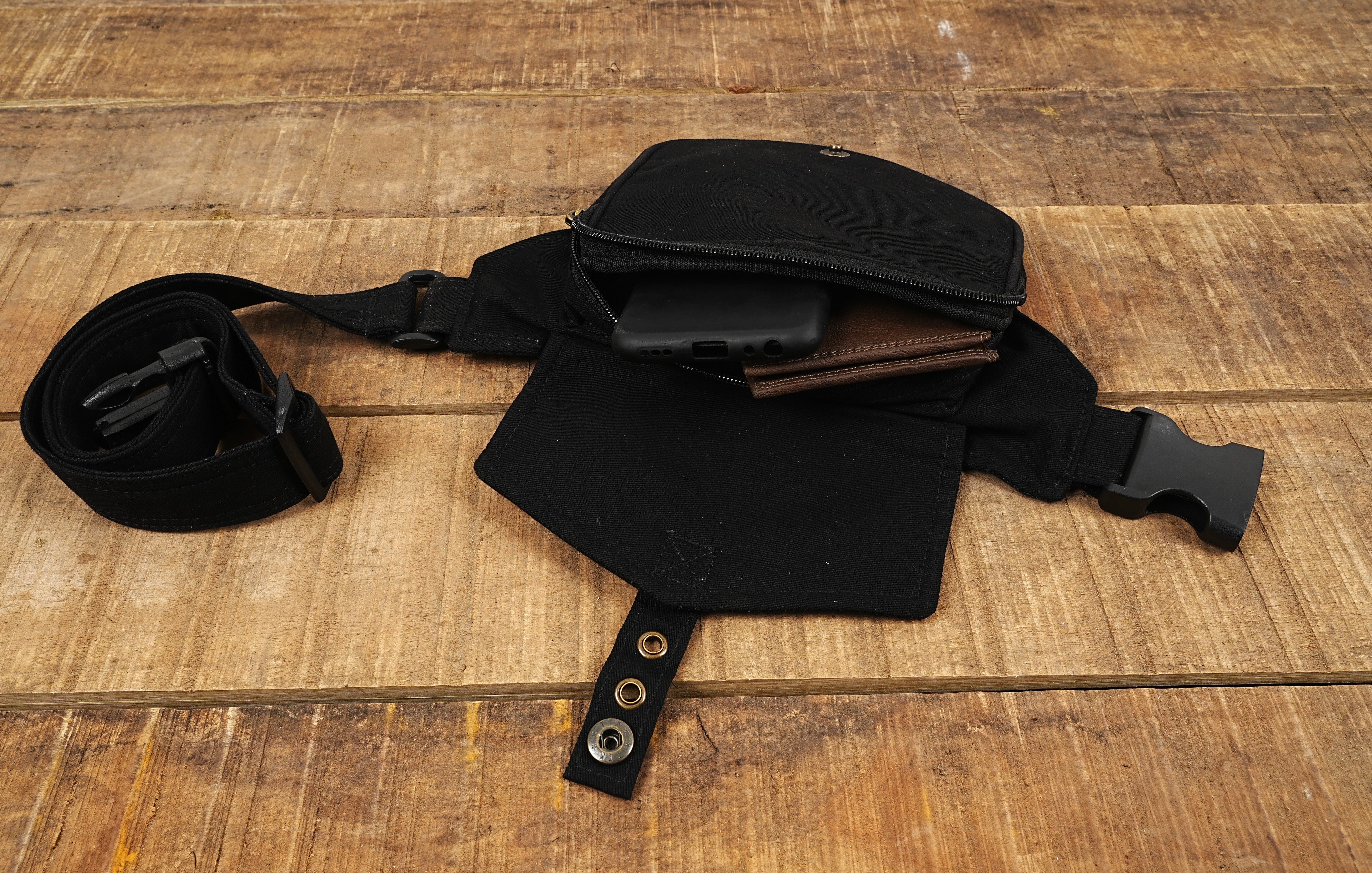 black Cotton Waist Pack Bag || Fanny Pack bag || Hip Bum Belt for Men and Women || money belt pouch || travelling belt pouch ||