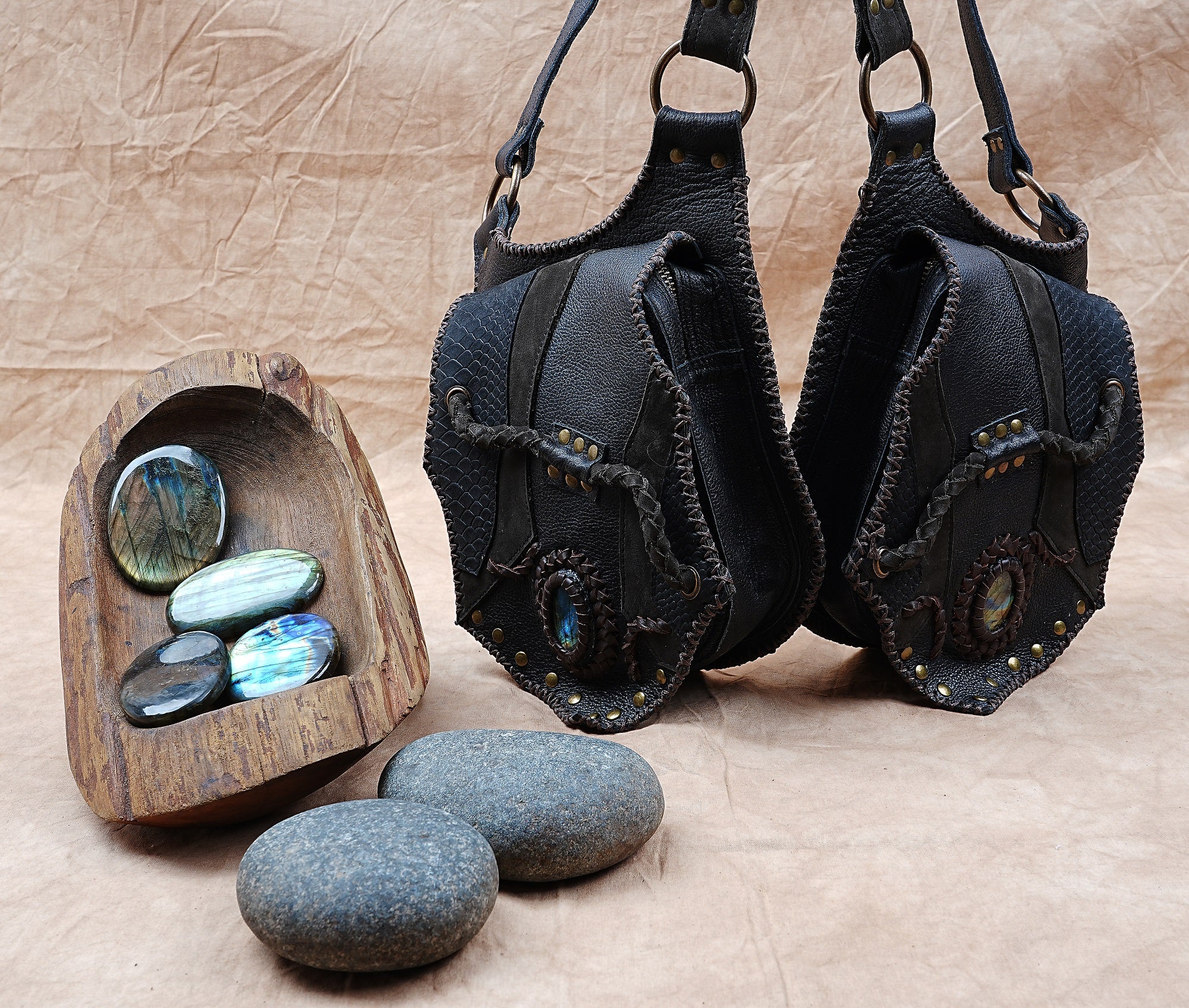 Leather holster bag, gems stone, Genuine Leather Hip Bag, Leather Bum Bag, Leather Belt Bag, Leather Pocket Belt