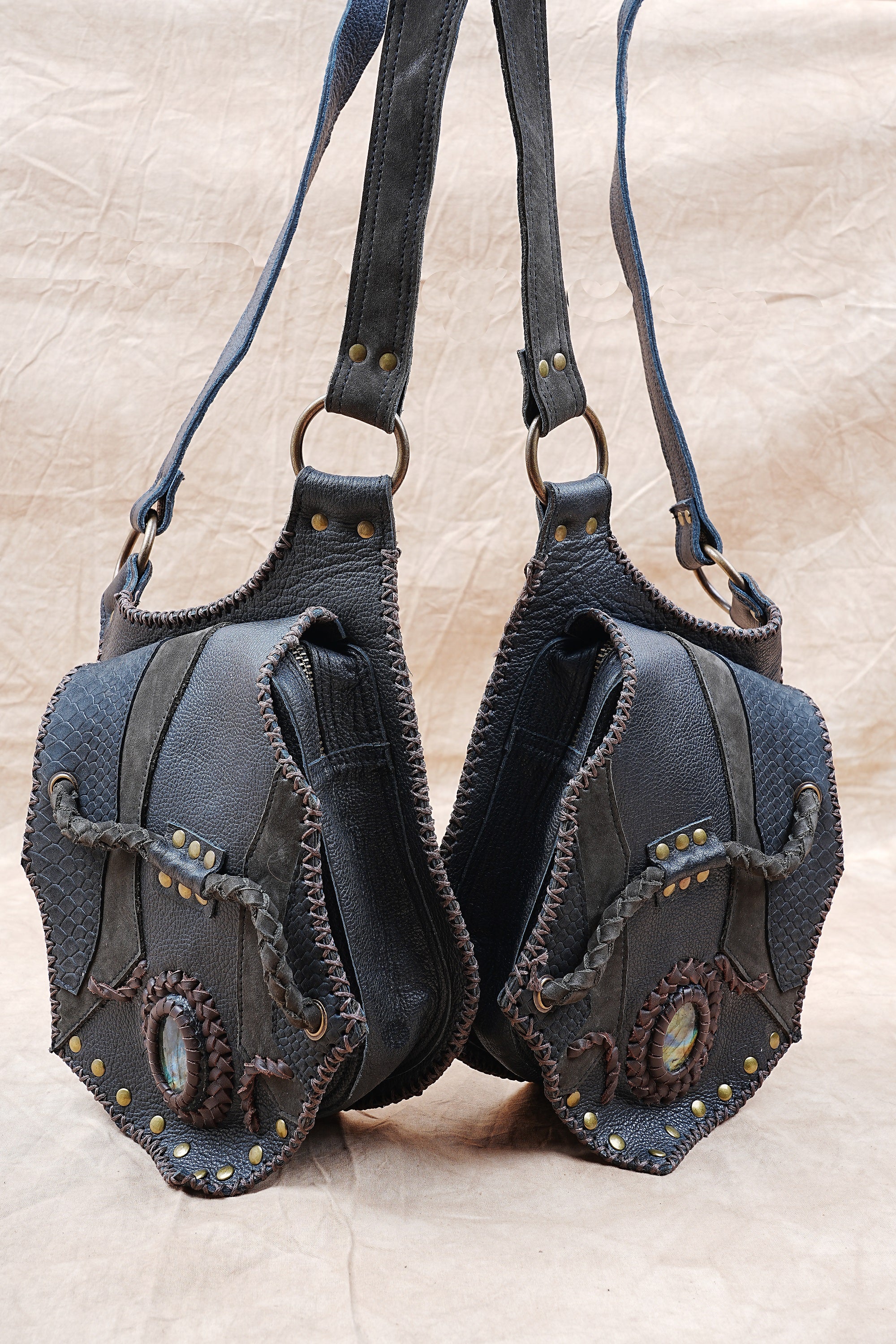 Leather holster bag, gems stone, Genuine Leather Hip Bag, Leather Bum Bag, Leather Belt Bag, Leather Pocket Belt