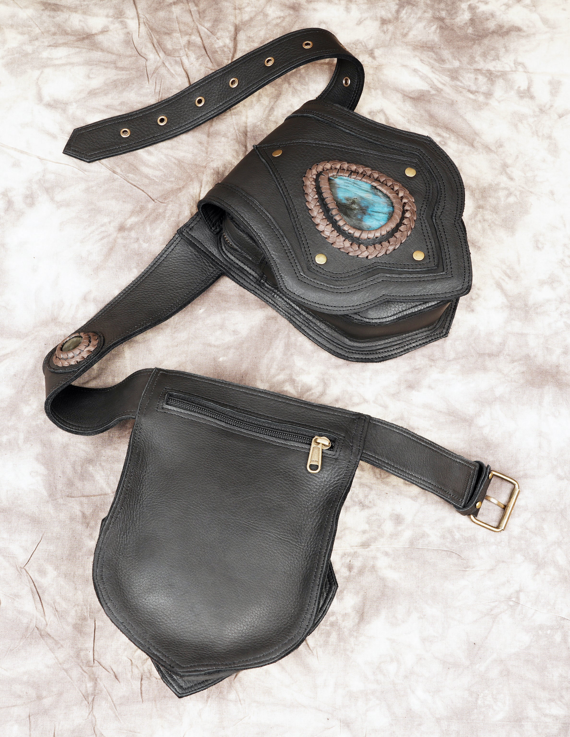 Unique Leather Belt | Leather Utility Belt | Festival Pocket Belt | Travel Belt Handmade | Adjustable Belt | Leather Hip Belt bag || Leather Belt With Gemstone