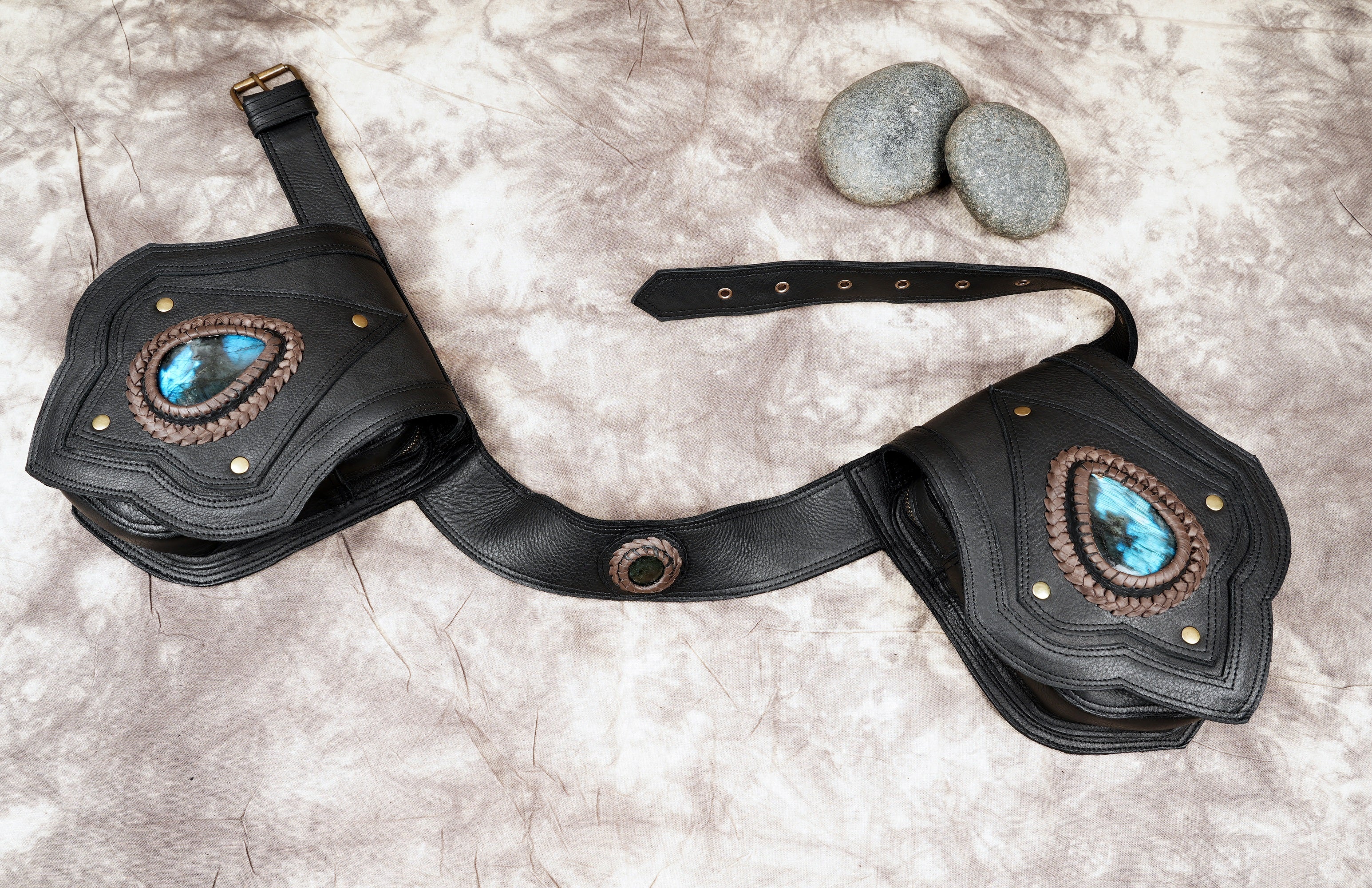 Unique Leather Belt | Leather Utility Belt | Festival Pocket Belt | Travel Belt Handmade | Adjustable Belt | Leather Hip Belt bag || Leather Belt With Gemstone