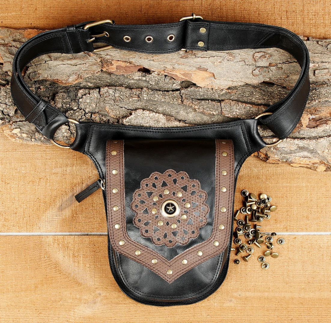 Leather Waist Belt with Classic Antique Brass Touch