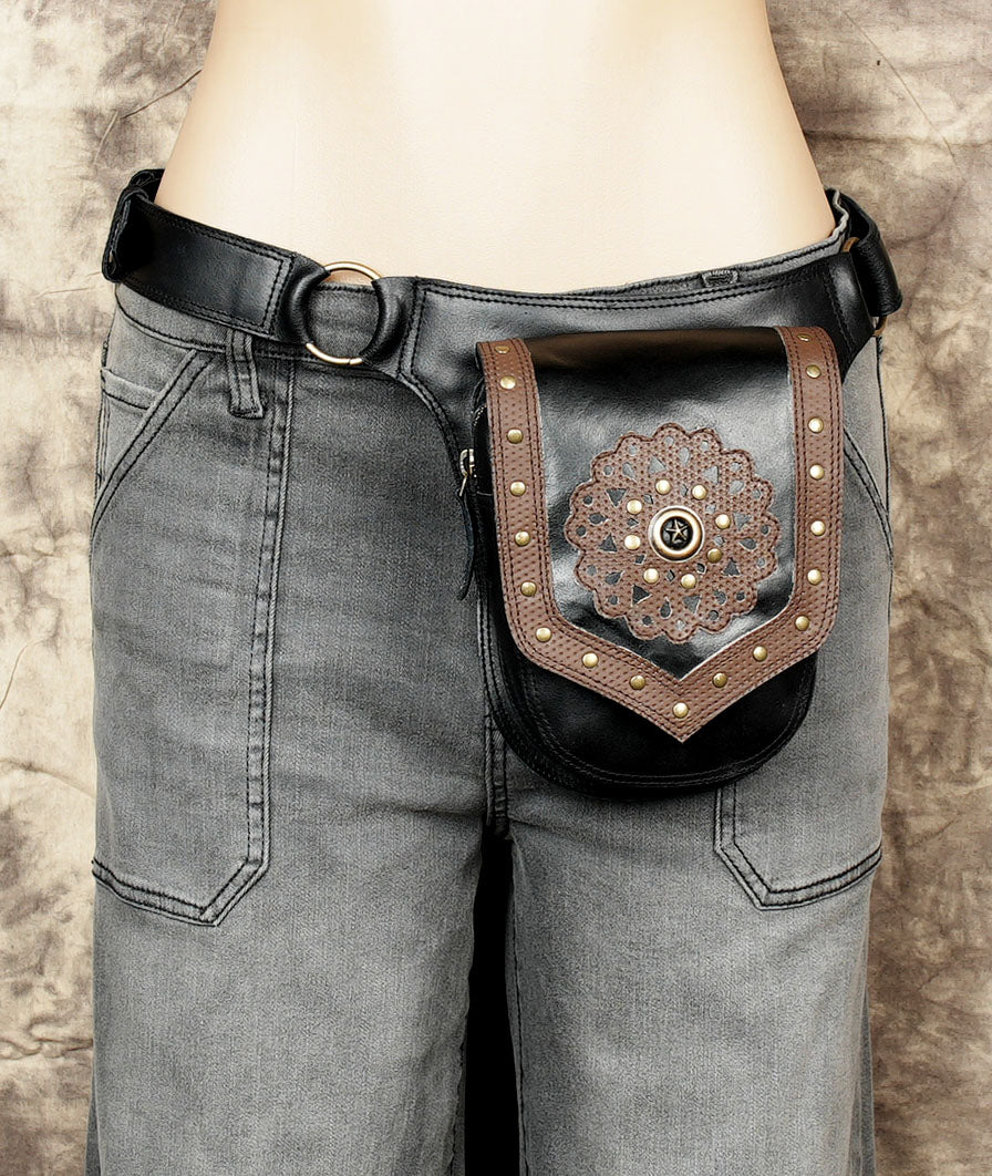 Leather Waist Belt with Classic Antique Brass Touch