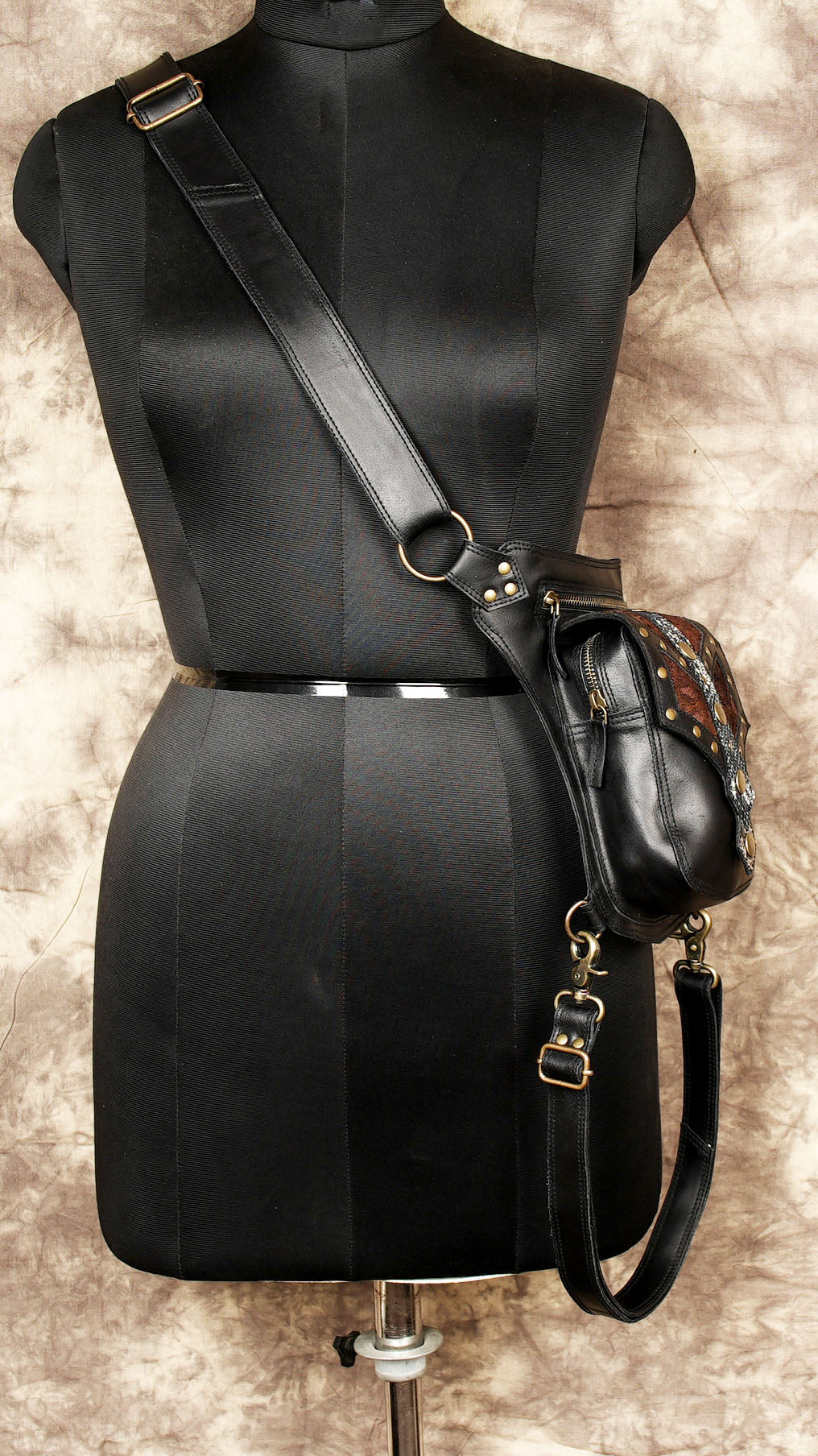 Leather Waist Belt with Thigh Straps and Antique Brass Hardware.