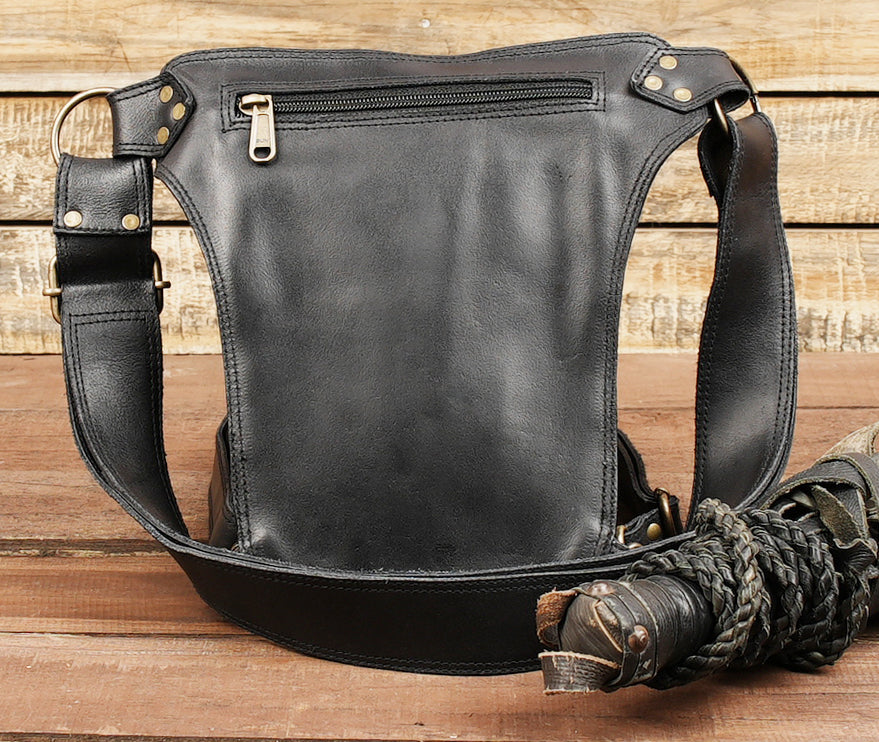 Leather Waist Belt with Thigh Straps and Antique Brass Hardware.