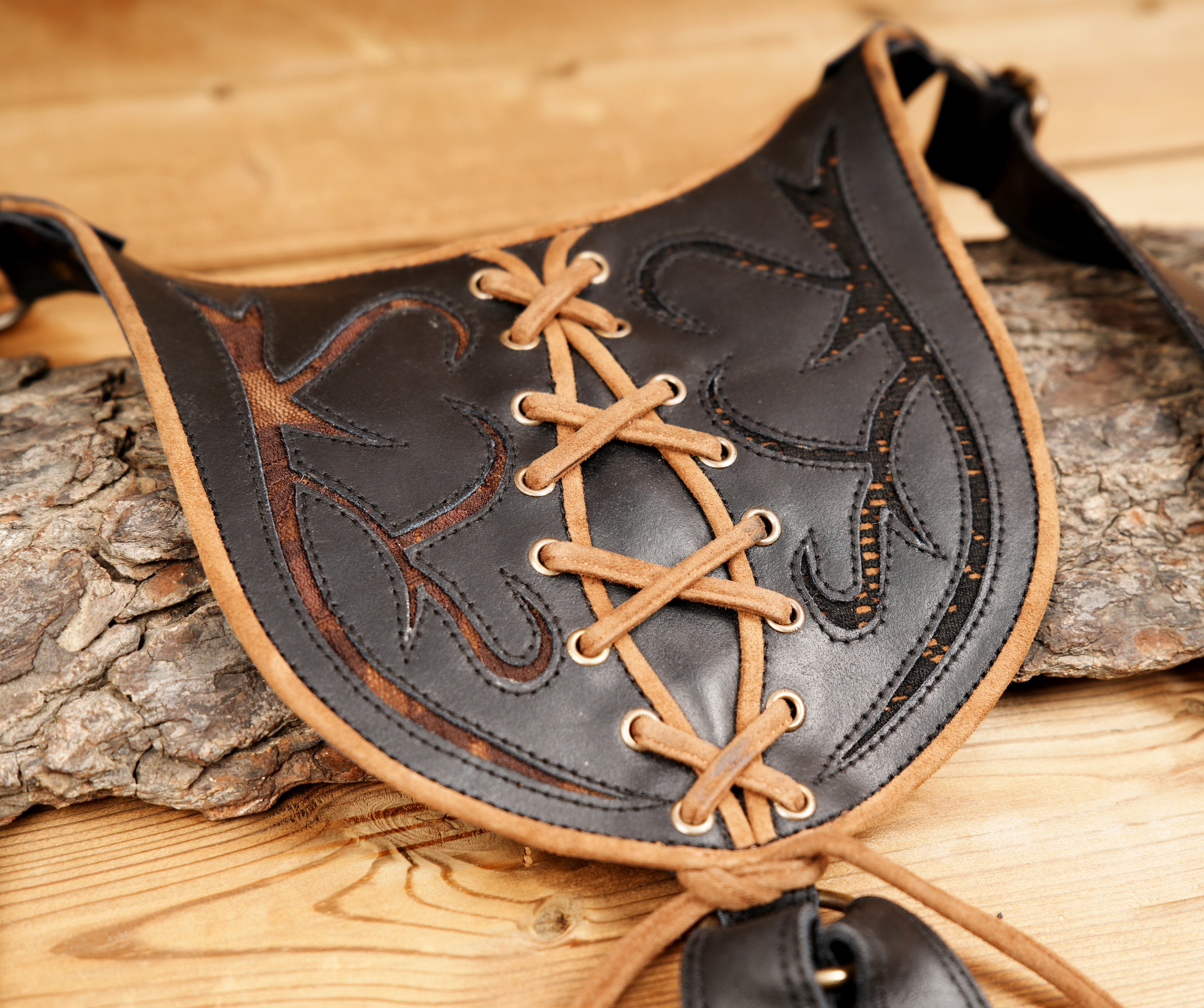 Leather Holster Belt with Antique Brass Detailing and Multi-Pocket Design