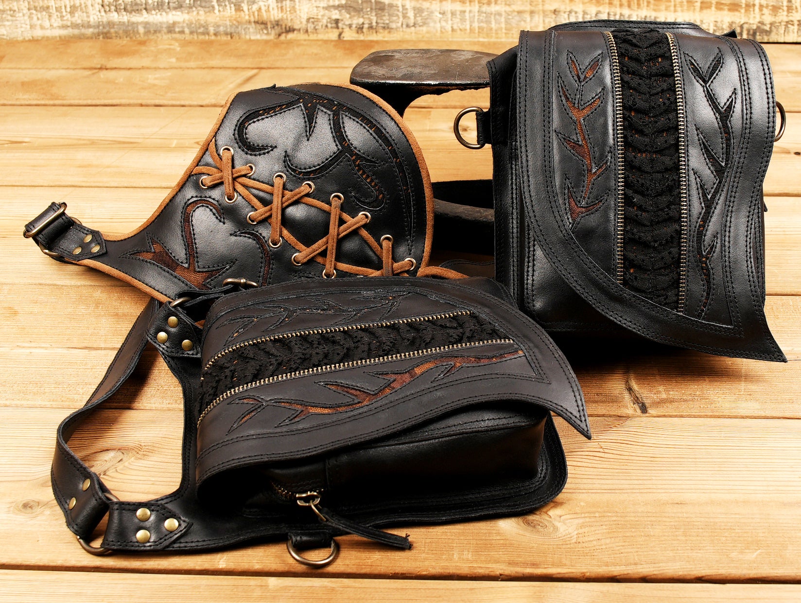 Leather Holster Bag with Brass Studs and Adjustable Features 50% Off worldwide free shipping