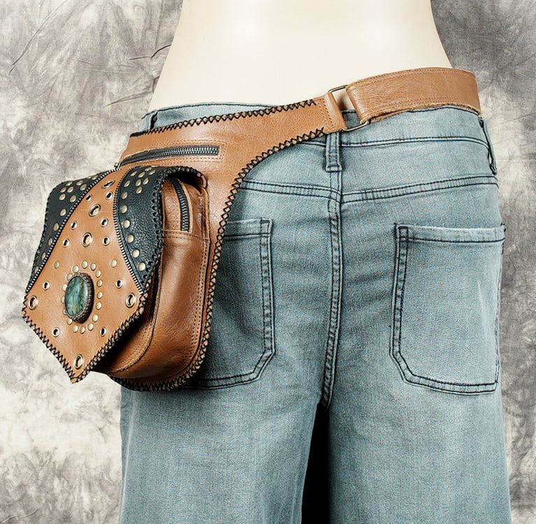 Leather Waist Belt with Labradorite Gemstone Accent 50% Off worldwide free shipping