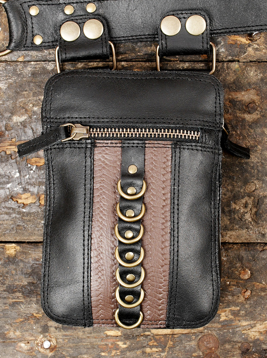 Steampunk Leather Utility Holster Bag | Dual Pocket Harness Belt | Adjustable Crossbody Festival & Travel Pouch for Men & Women