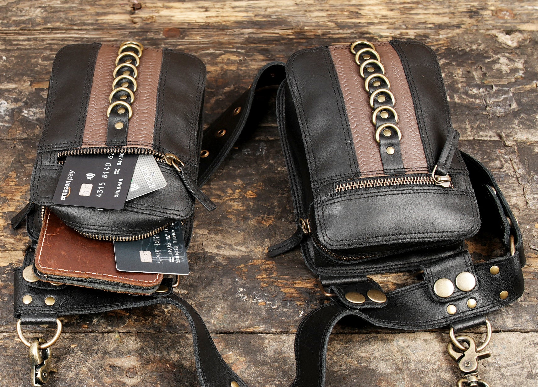 Steampunk Leather Utility Holster Bag | Dual Pocket Harness Belt | Adjustable Crossbody Festival & Travel Pouch for Men & Women