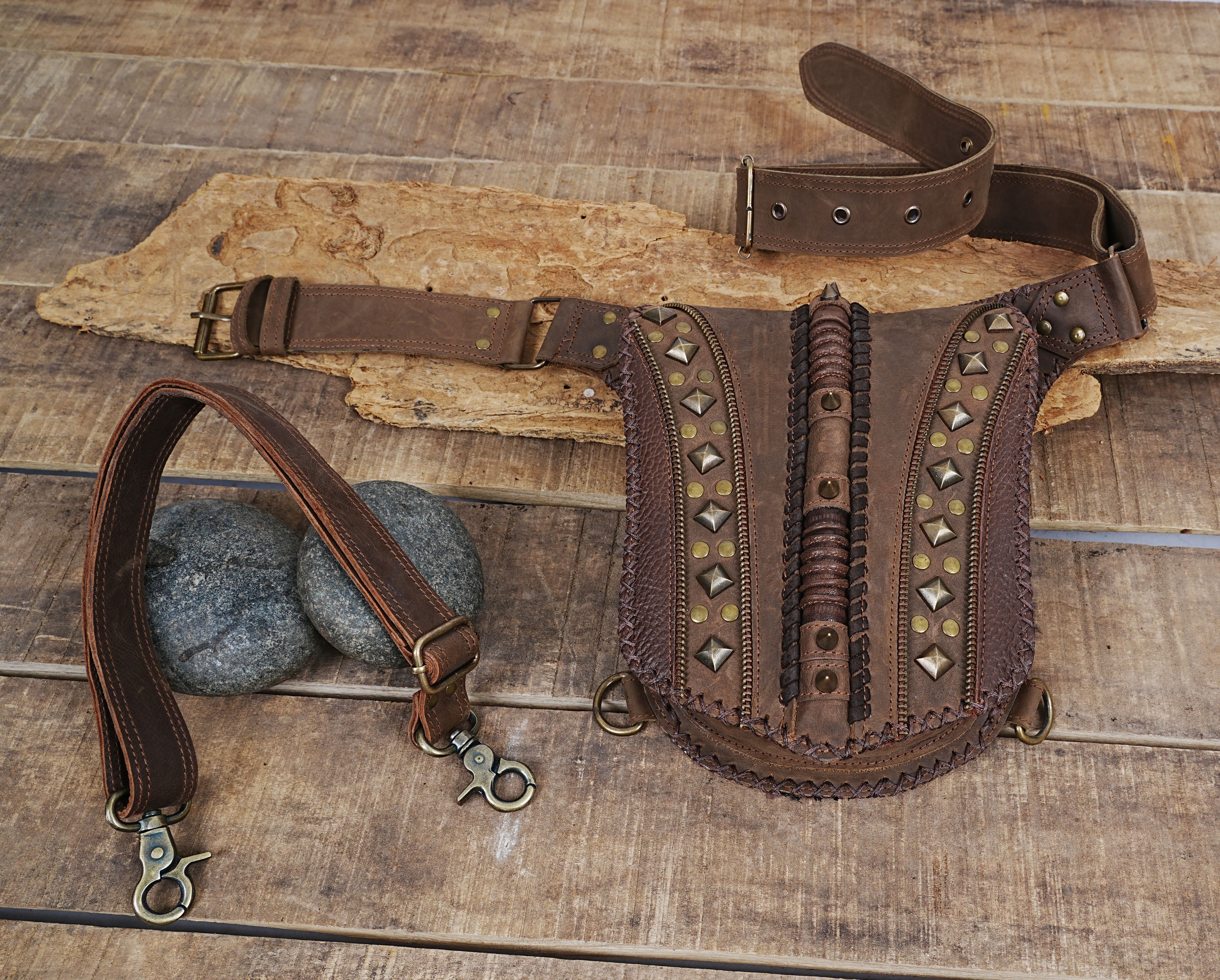 Festival Pocket Belt | Travel Belt Handmade |  Adjustable Belt | Leather Hip Belt bag