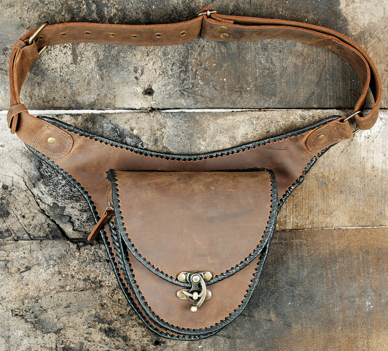 Leather Waist Belt with Swing Clasp and Multiple Pockets  50% Off worldwide free shipping