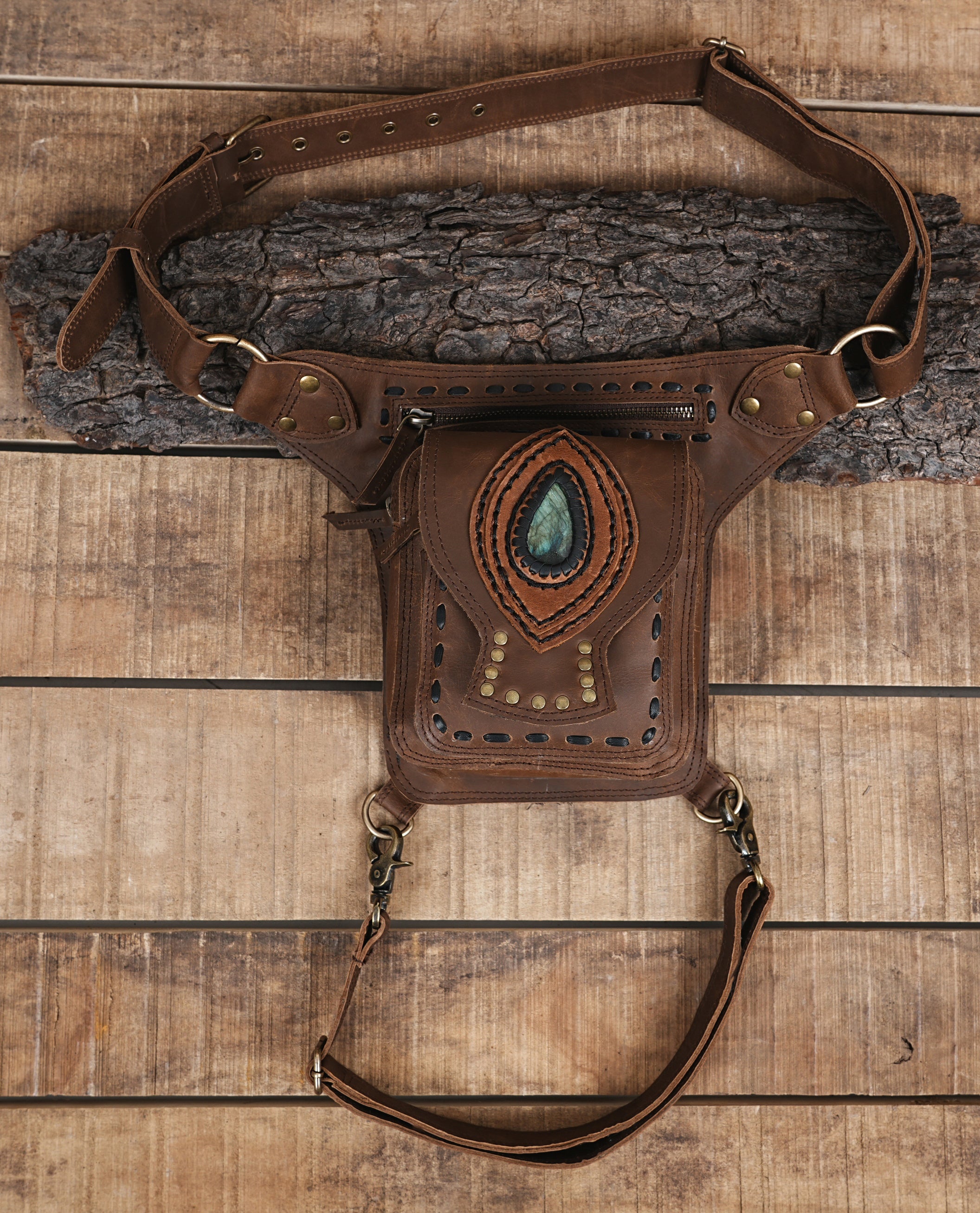 Handcrafted Leather Waist Thigh Belt with Utility Pouch || Tribal Style Leather Waist Thigh Belt with Stud Work (LT/AB/WBTS/6009)