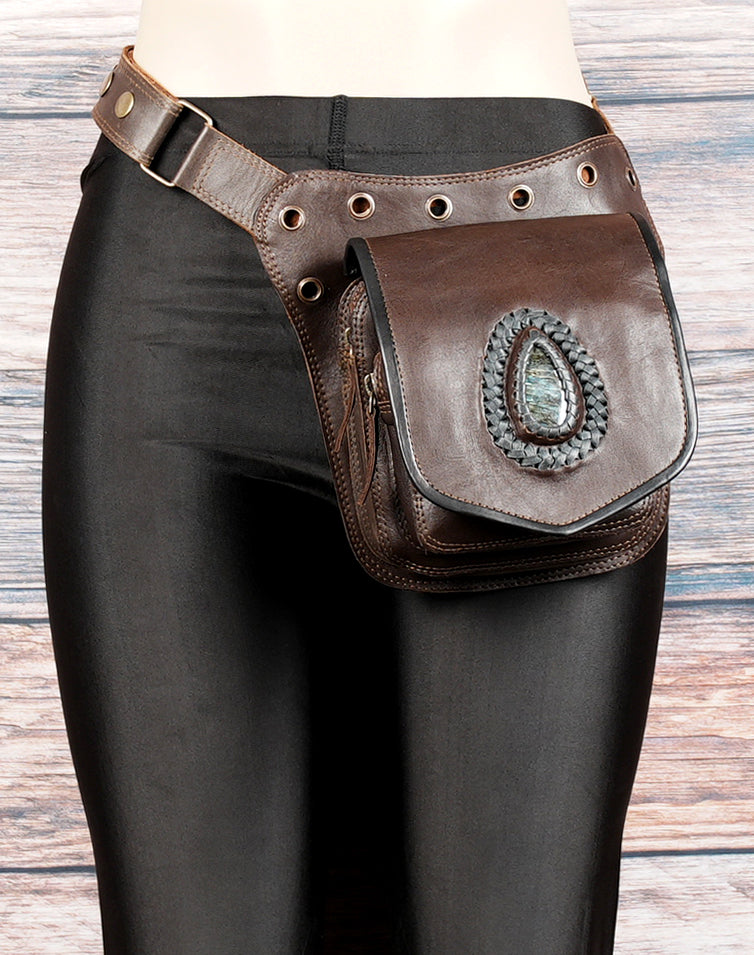 Leather Waist Belt Highlighted by Labradorite Stone and Antic Brass 50% Off worldwide free shipping