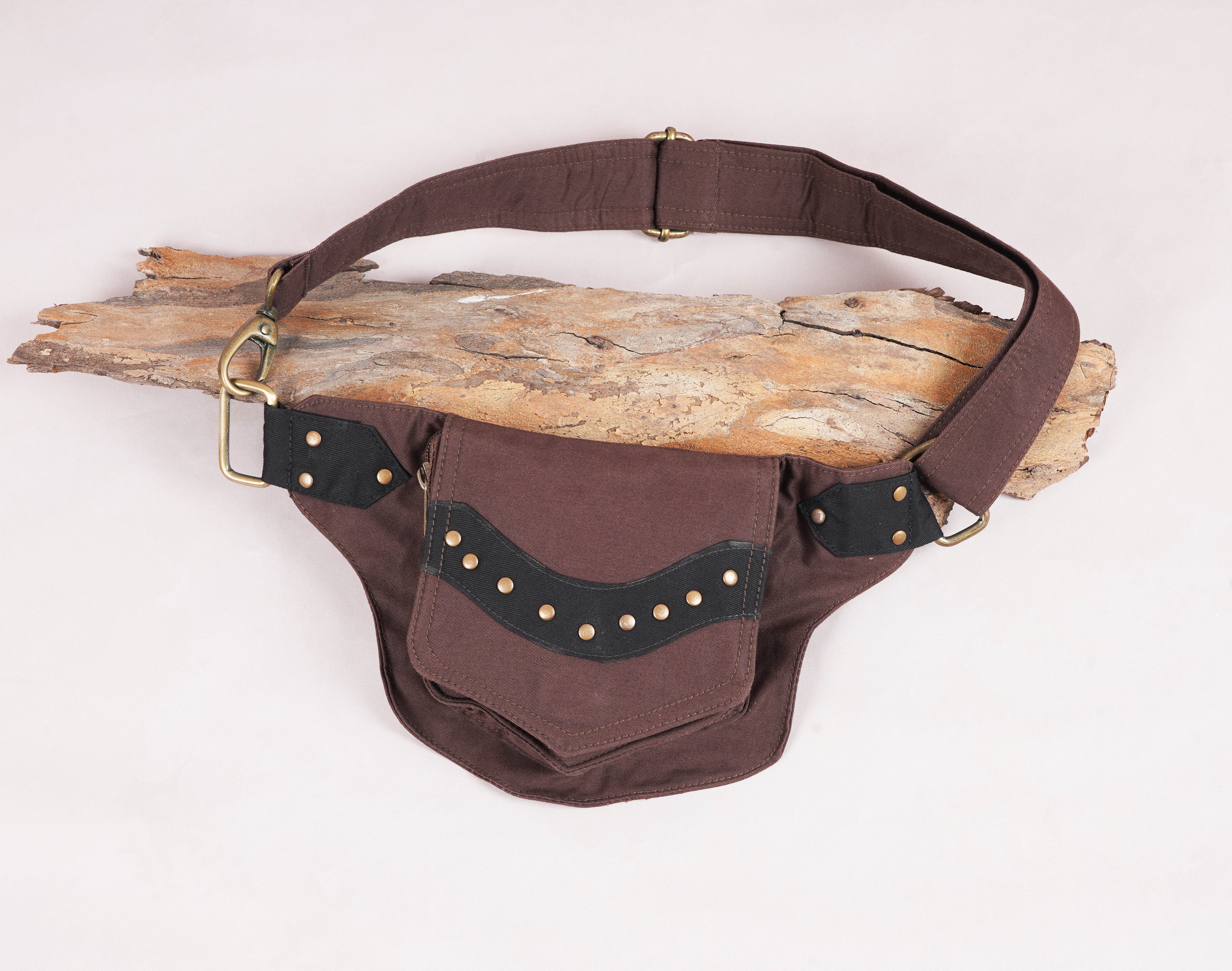 Brown Cotton Waist Bag || Simple Look Style || For Women & Men  || Handmade || Multi Pockets And One Belt Pouch Free