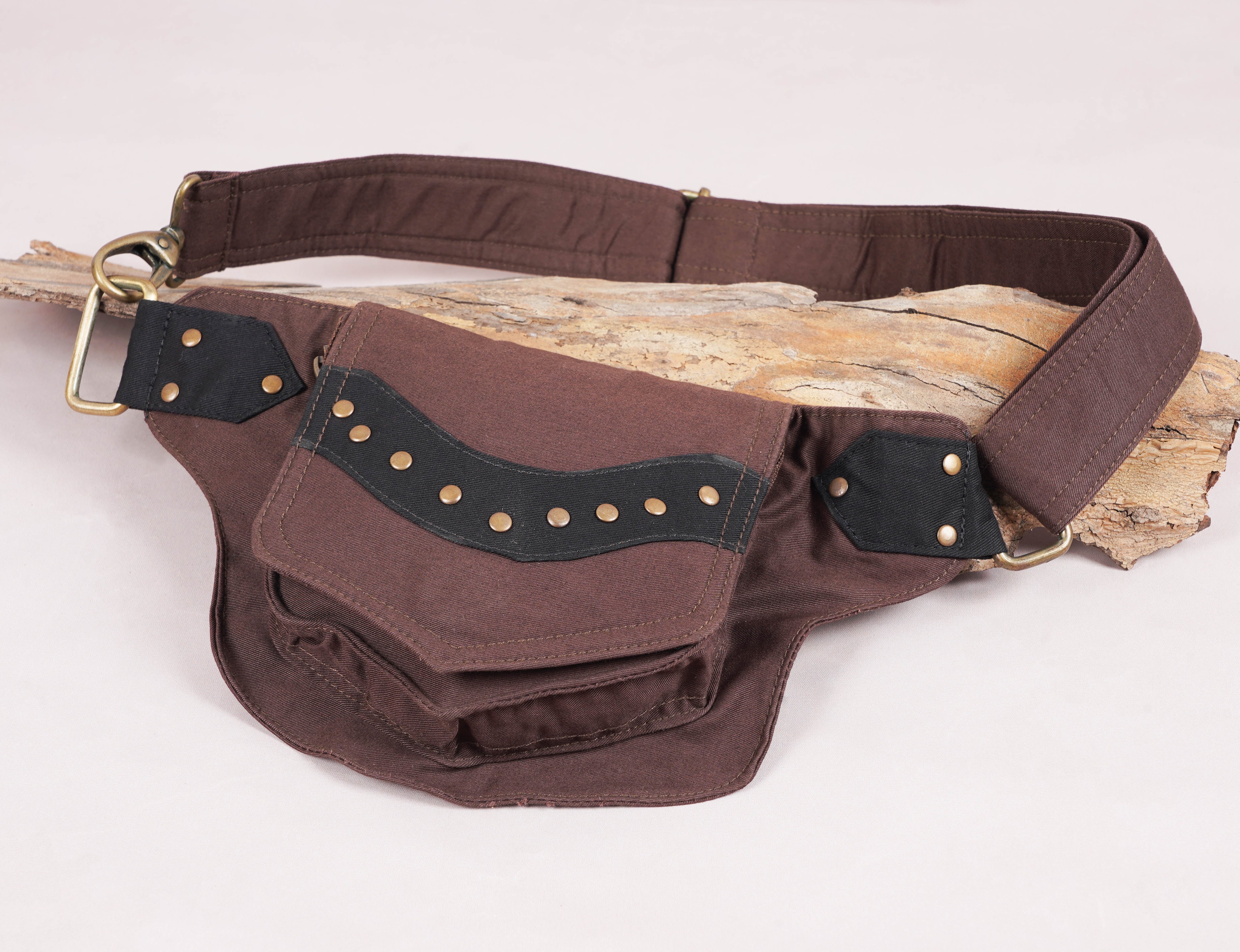 Brown Cotton Waist Bag || Simple Look Style || For Women & Men  || Handmade || Multi Pockets And One Belt Pouch Free