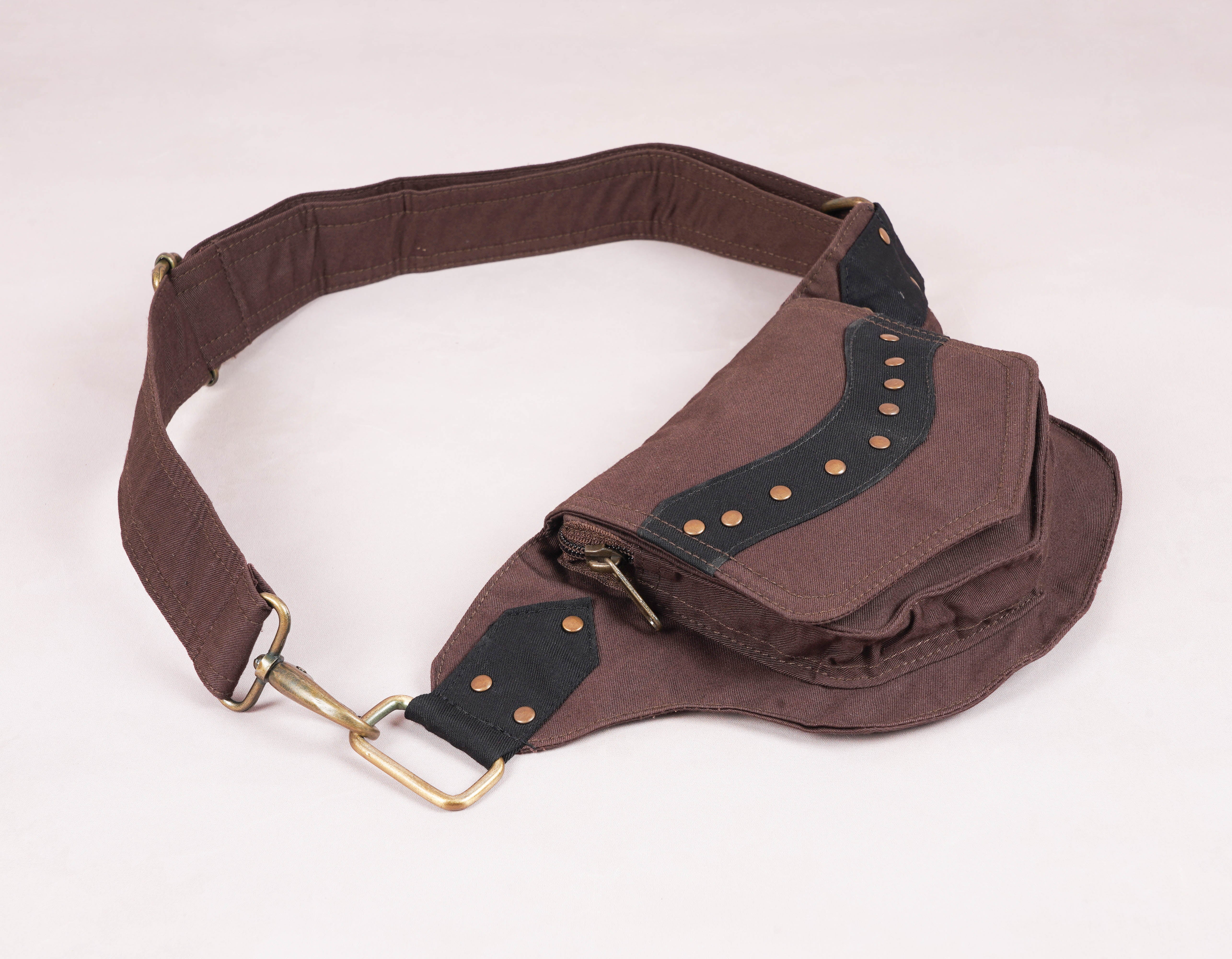 Brown Cotton Waist Bag || Simple Look Style || For Women & Men  || Handmade || Multi Pockets And One Belt Pouch Free