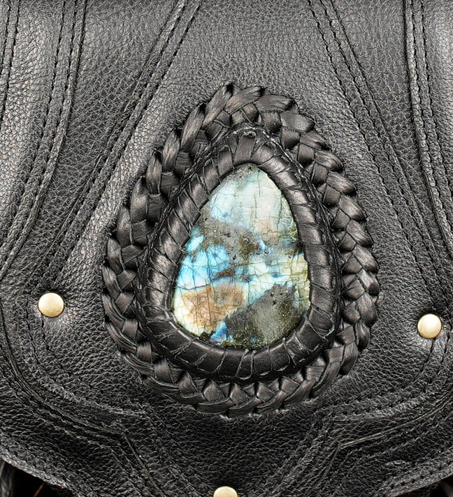 Leather Waist Frilled Belt with Unique Labradorite Centerpiece 50% Off worldwide free shipping