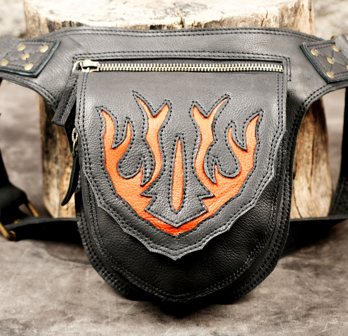 Handmade leather utility belt with front pouch