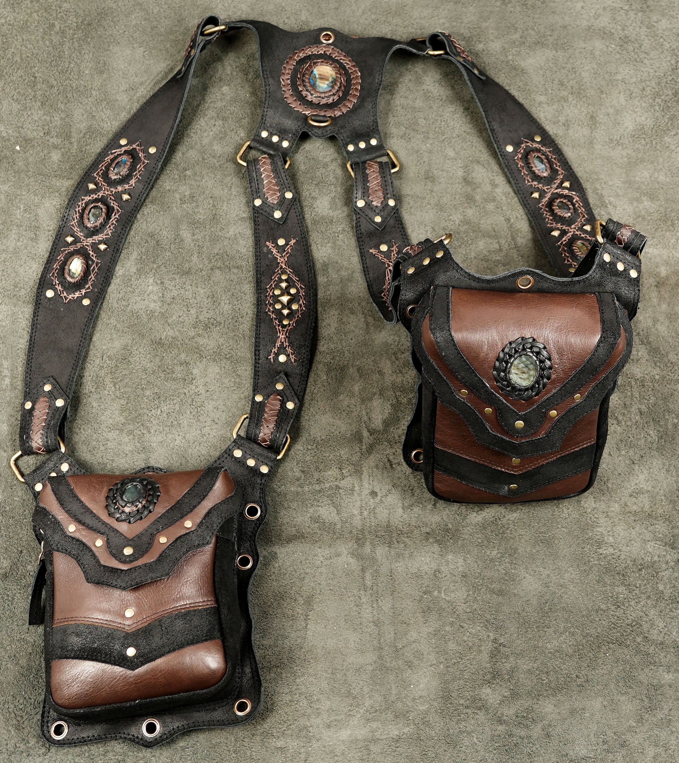 Handmade Leather Festival Harness Bag with Pouches