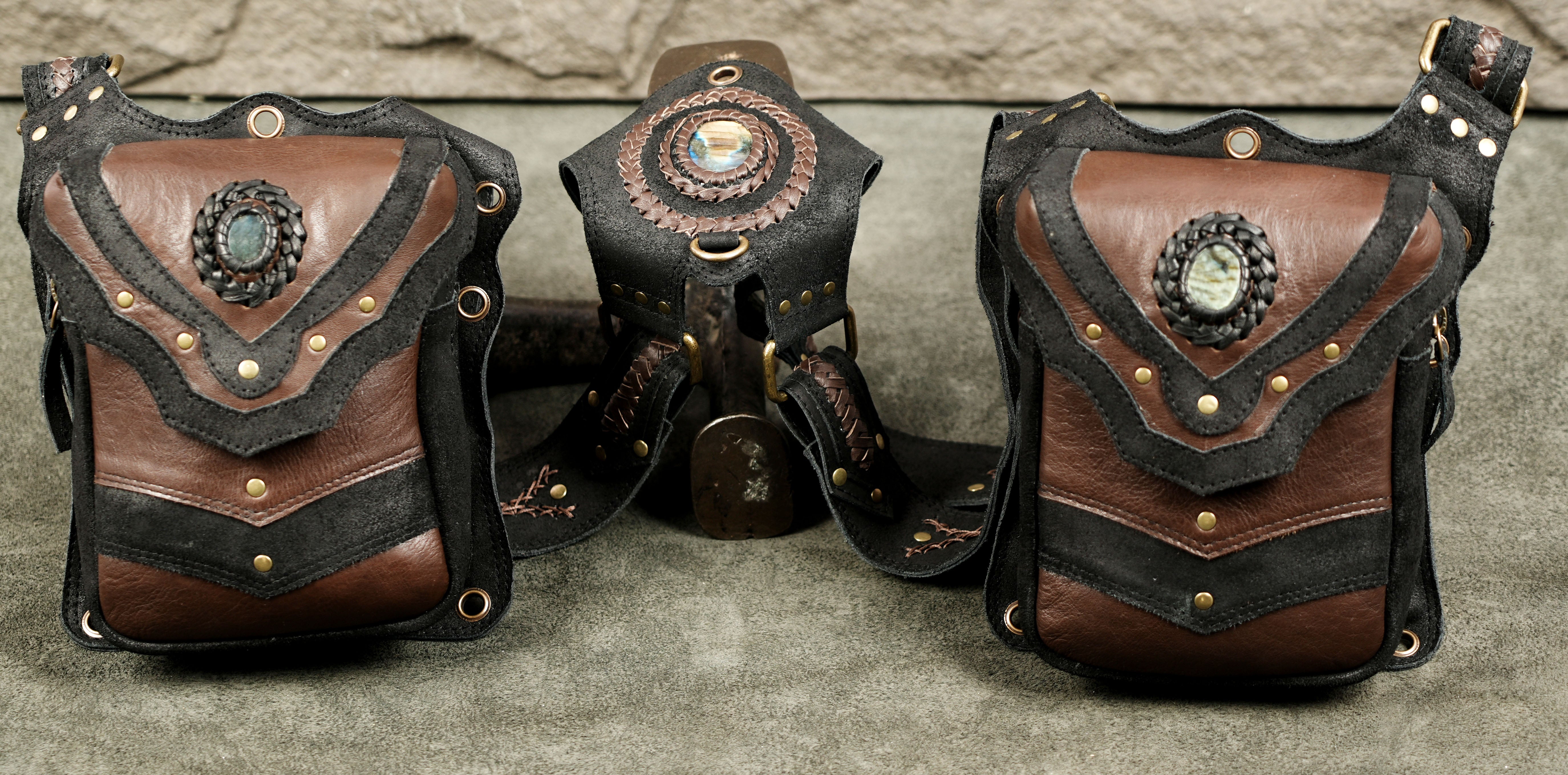 Black Brown Leather Utility Harness Bag
