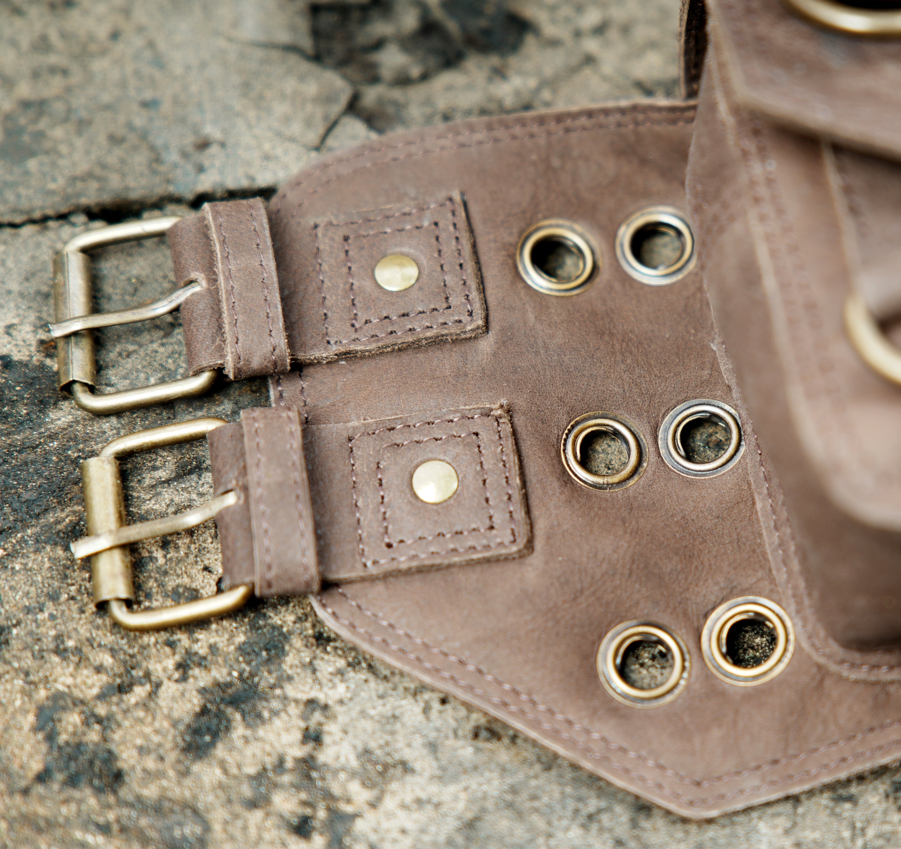 Leather Waist Belt with Multiple Pockets, Antique Brass Studs, and Rings 50% Off worldwide free shipping