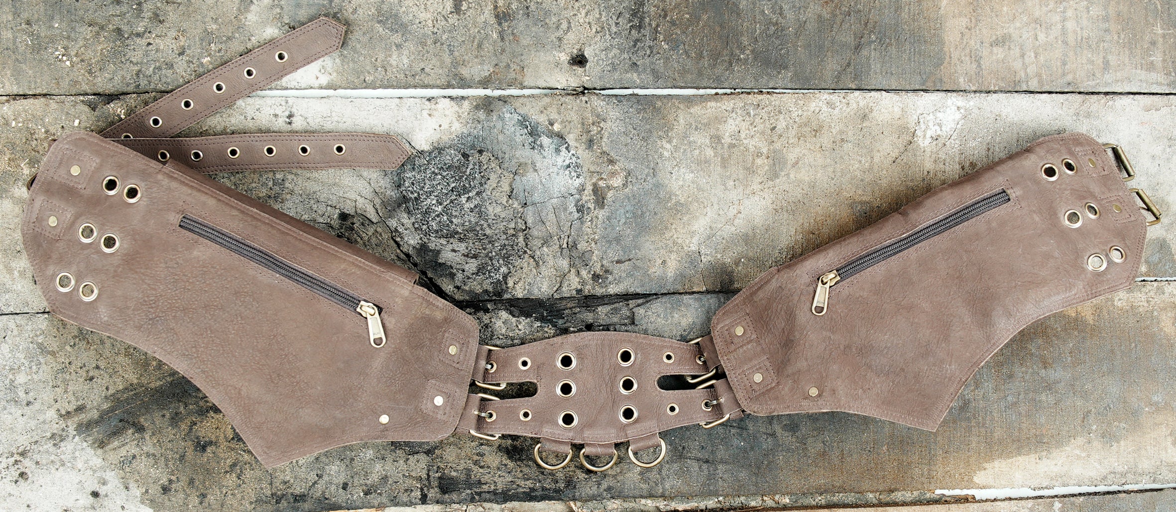 Leather Waist Belt with Multiple Pockets, Antique Brass Studs, and Rings 50% Off worldwide free shipping