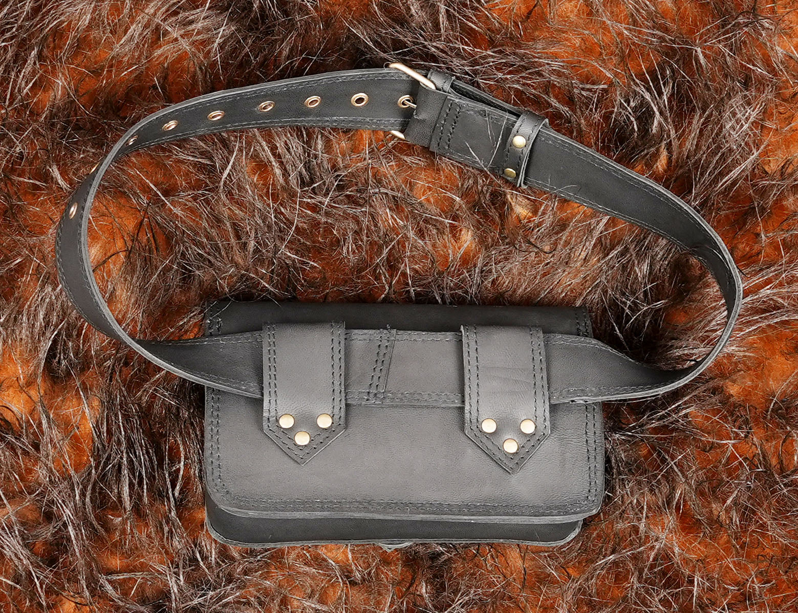 Handmade genuine leather belt bag with secure storage pocket