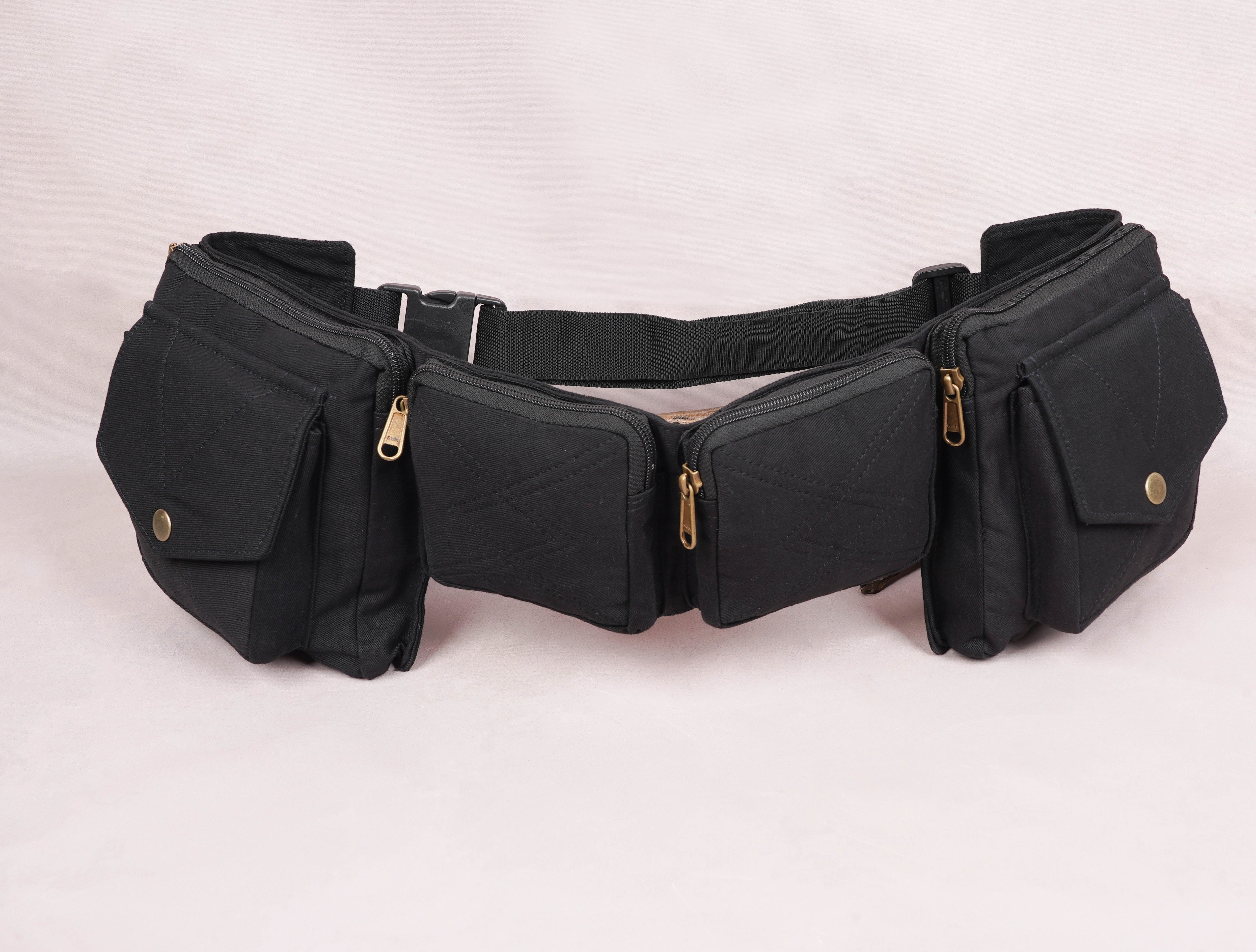 Black Cotton Waist Bag || Simple Look Style || For Women N Men For Traveling || Handmade || Multi Pockets || One Belt Pouch Free