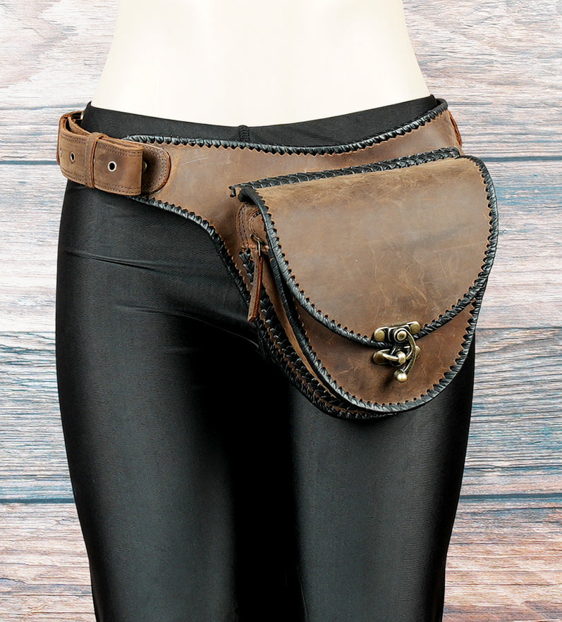 Leather Waist Belt with Swing Clasp and Multiple Pockets  50% Off worldwide free shipping