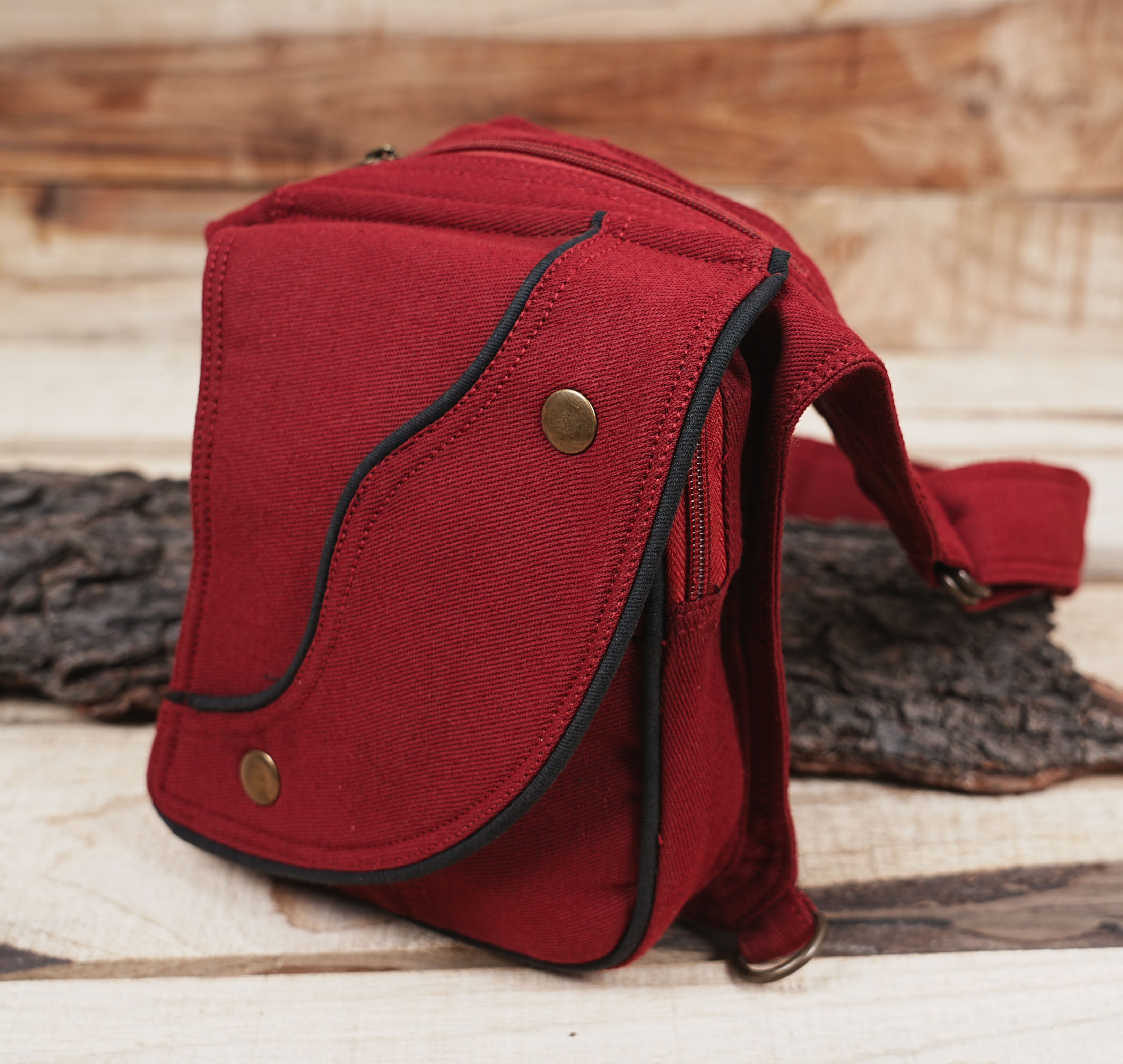 RED COTTON HIP BELT BAG || VEGAN HIP BAG || FESTIVAL BELT WITH POCKETS ||